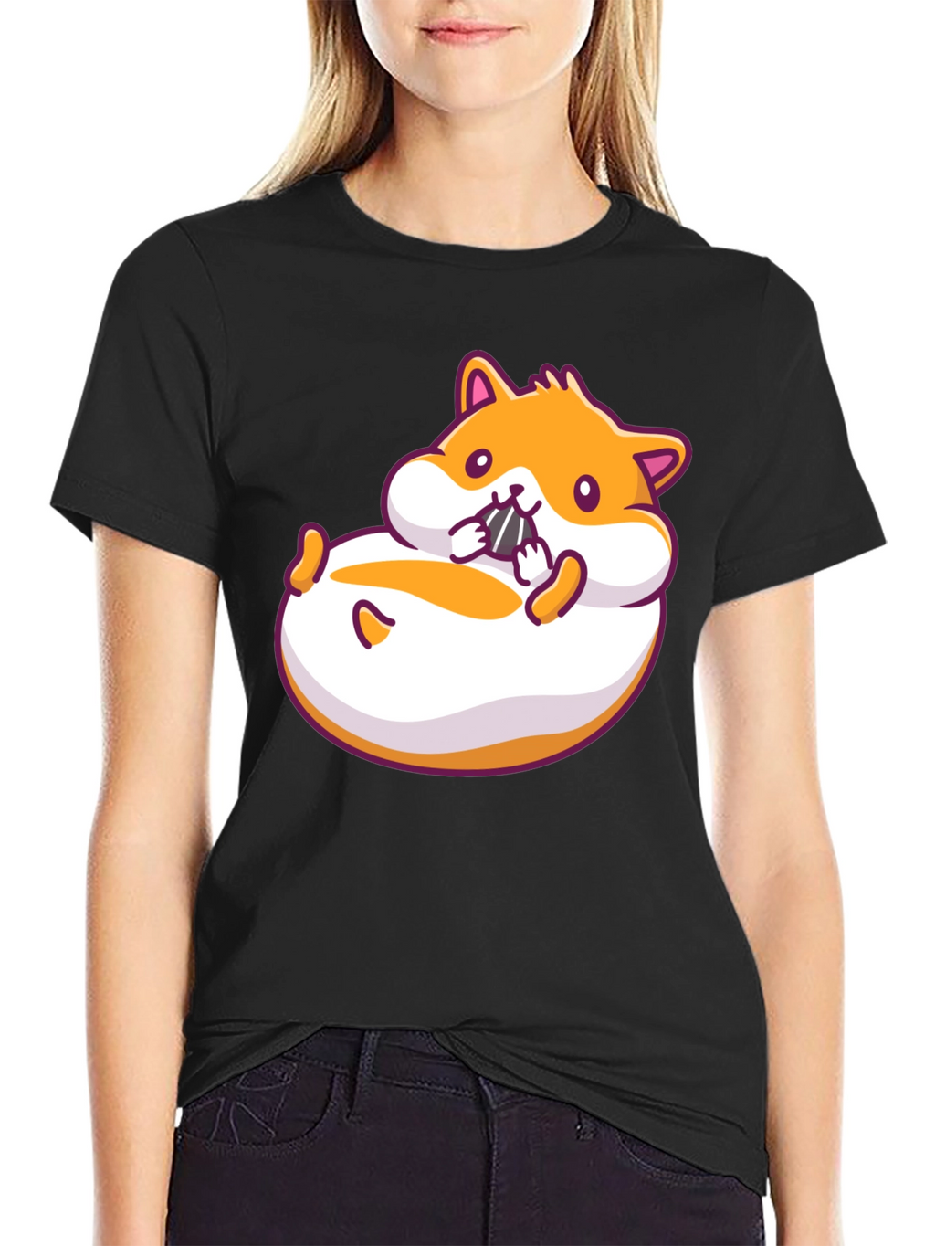 Hamster Cartoon Graphic Black T-Shirt