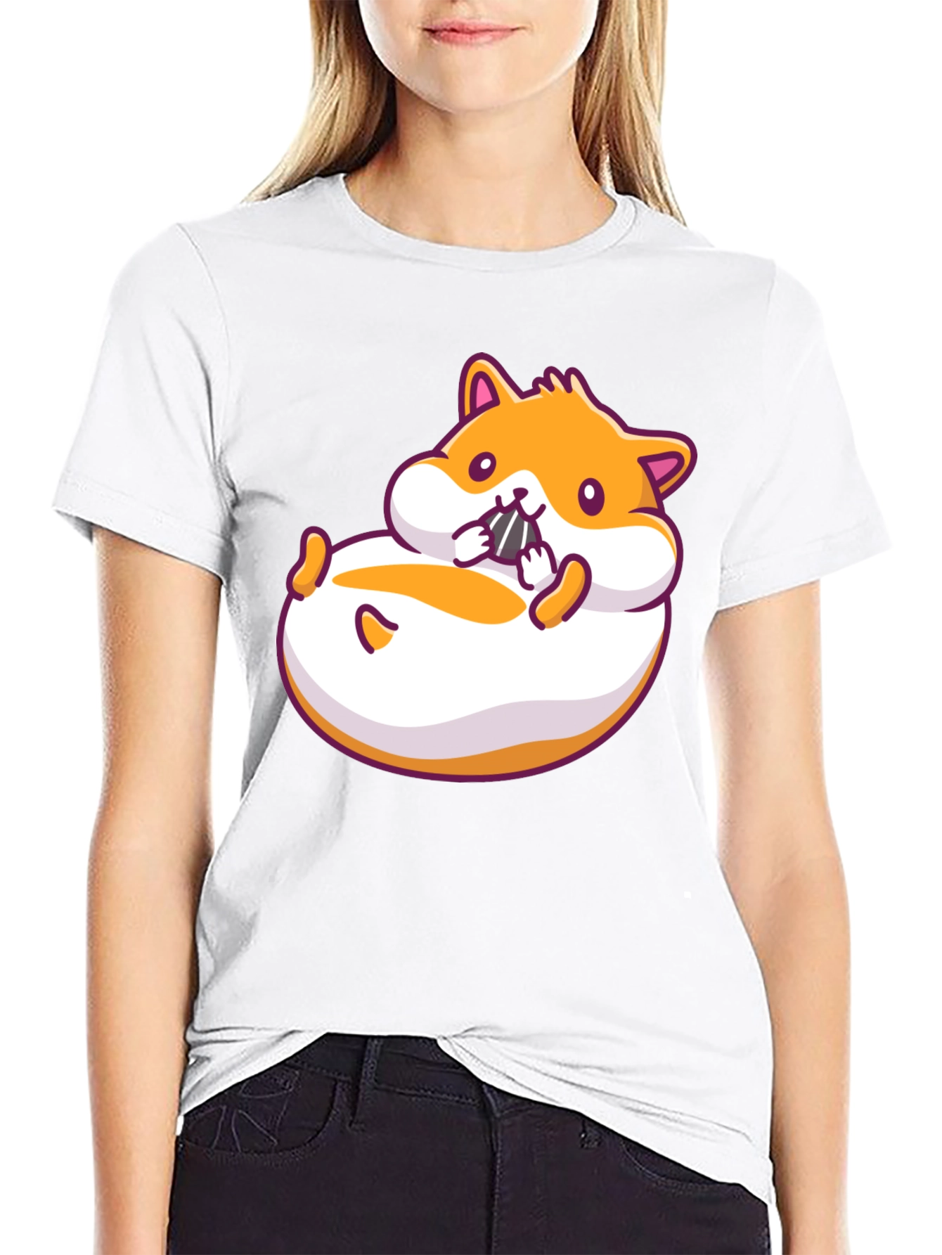 Hamster Cartoon Graphic Black T-Shirt