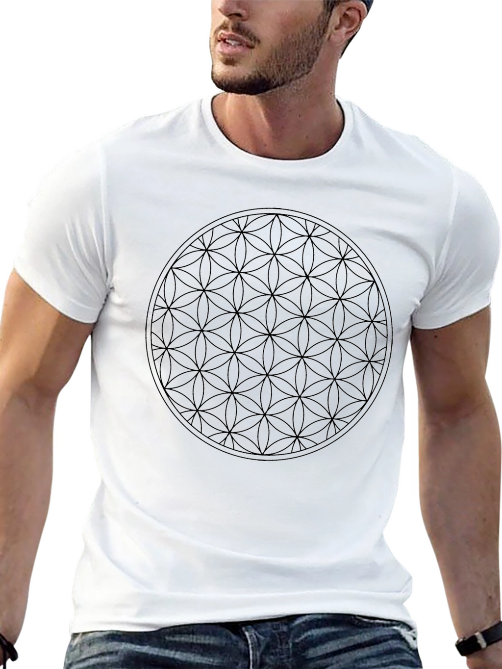Geometric Flower of Life Graphic Tee - Black
