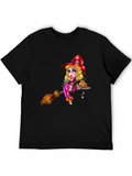 Witch on Broom Black T-Shirt - Halloween Graphic Tee