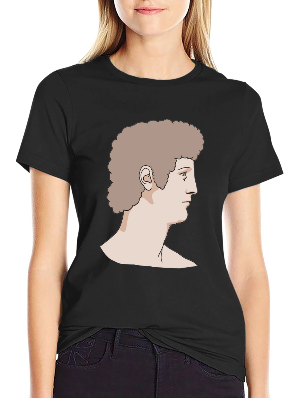Retro Bust Graphic Print Black T-Shirt
