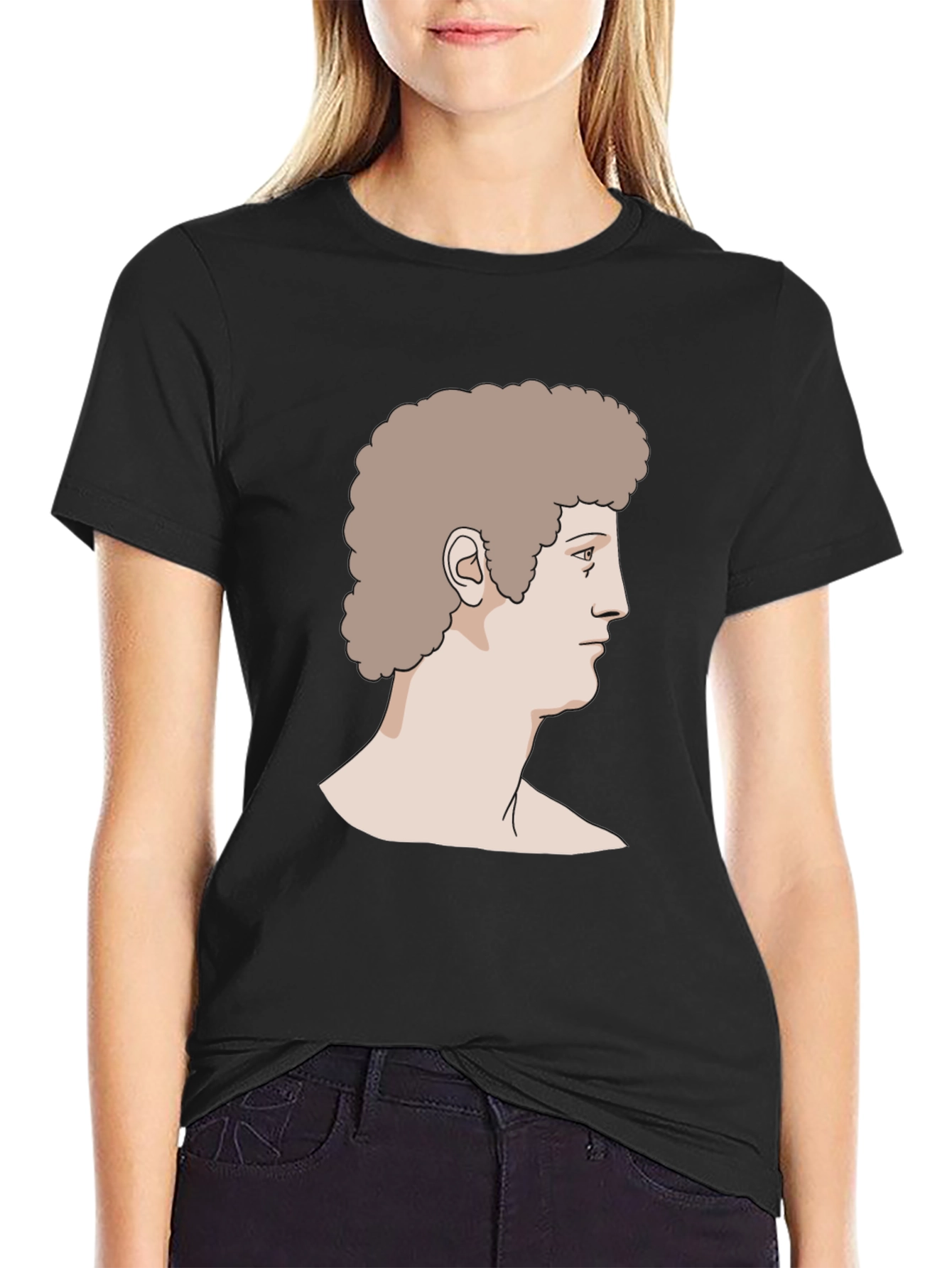 Retro Bust Graphic Print Black T-Shirt