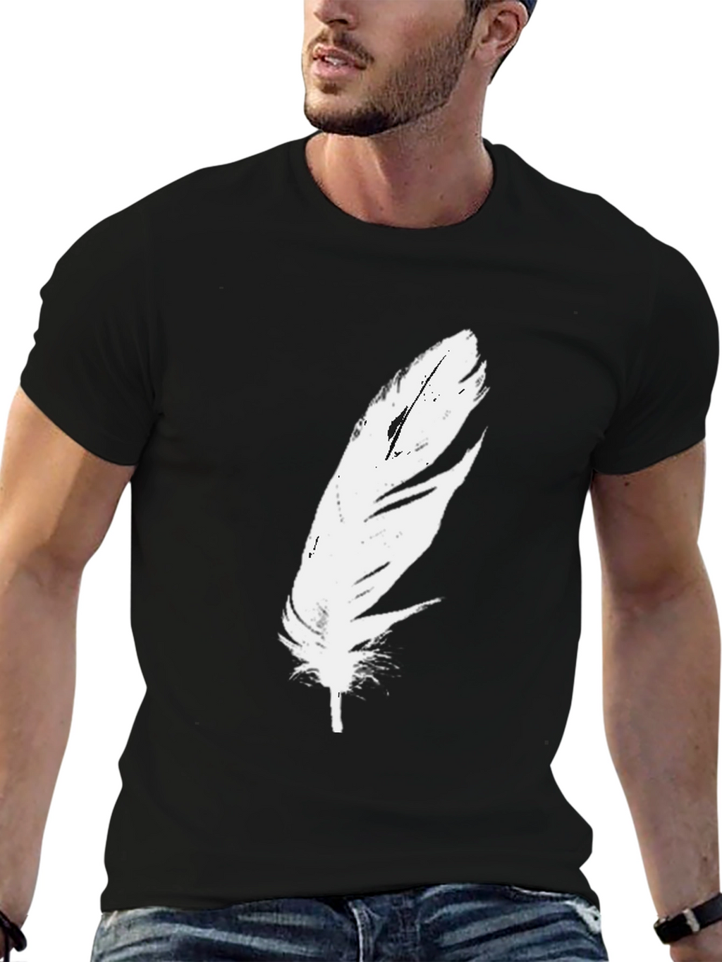 Feather Graphic Black T-Shirt - Modern Style
