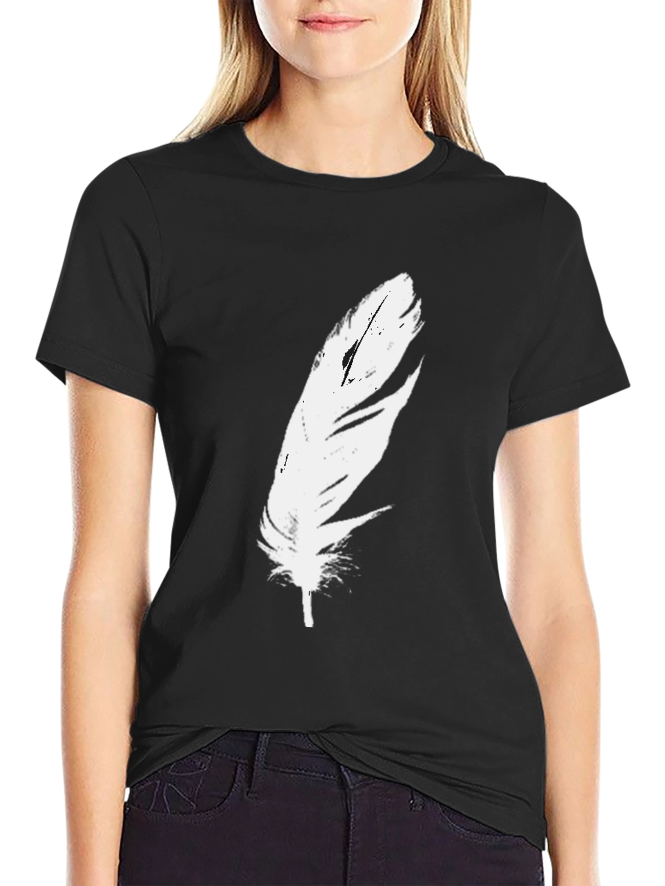 Feather Graphic Black T-Shirt - Modern Style