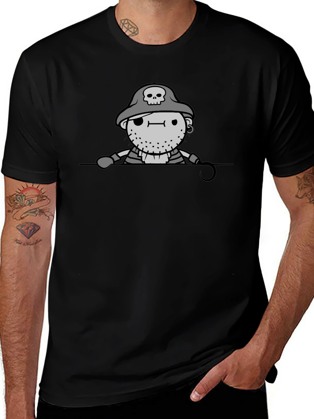 Pirate Cartoon Graphic Black T-Shirt