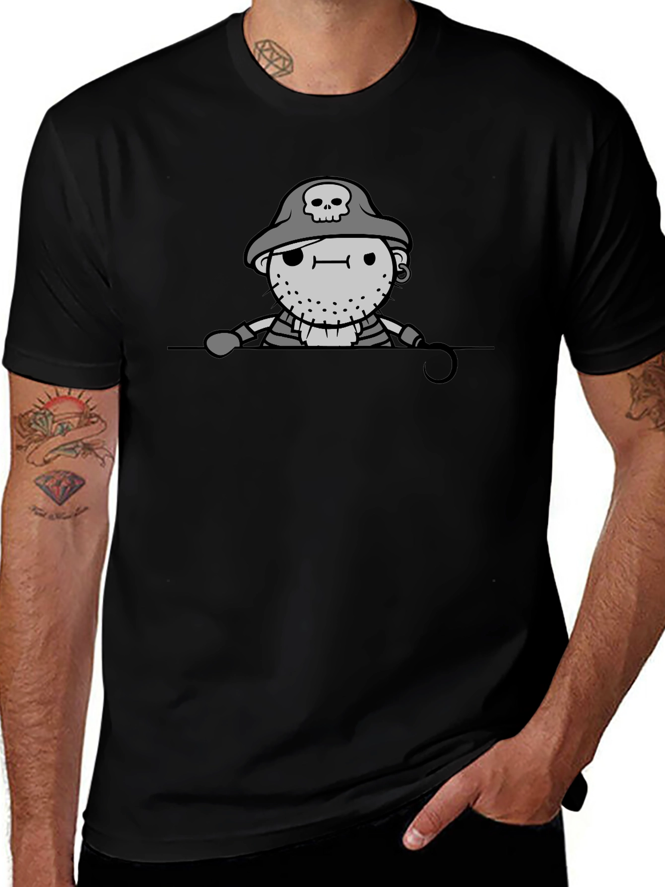 Pirate Cartoon Graphic Black T-Shirt