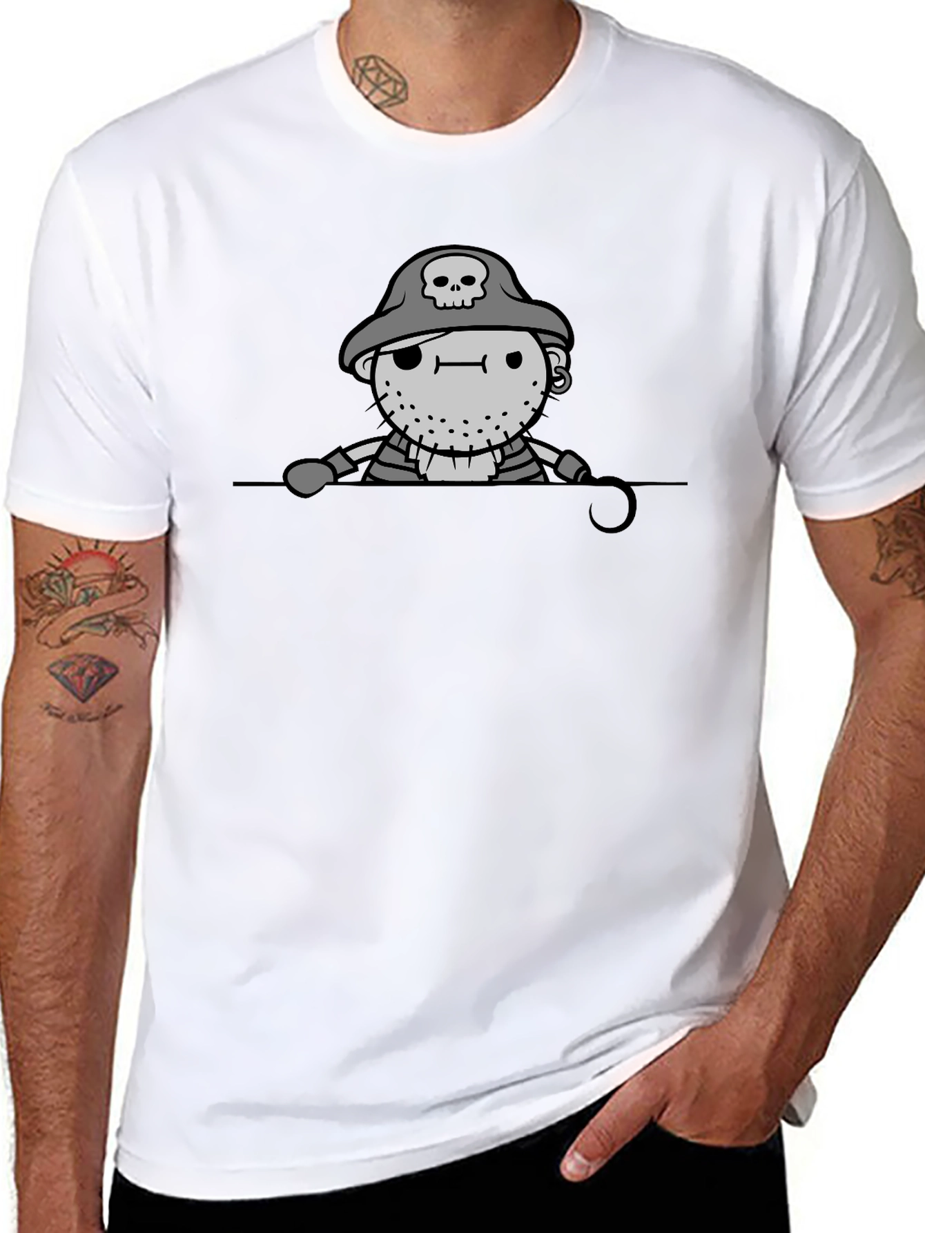 Pirate Cartoon Graphic Black T-Shirt