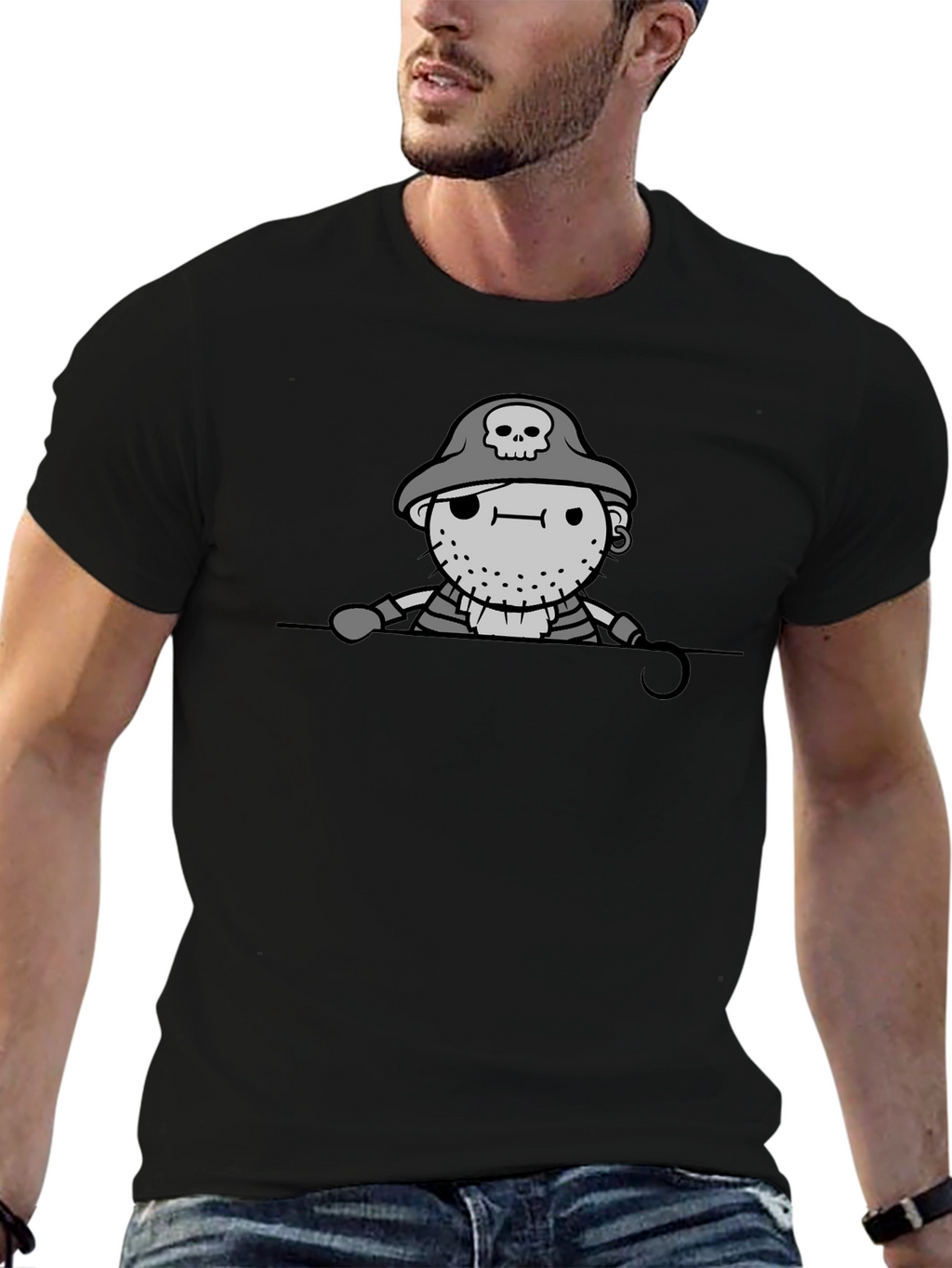 Pirate Cartoon Graphic Black T-Shirt