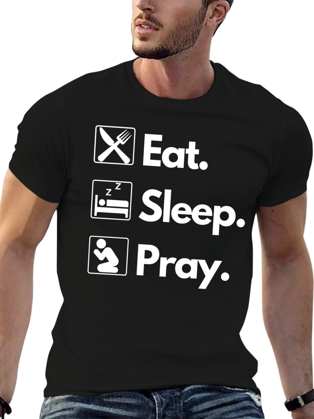 Eat Sleep Pray Graphic Tee - Mens Black T-Shirt