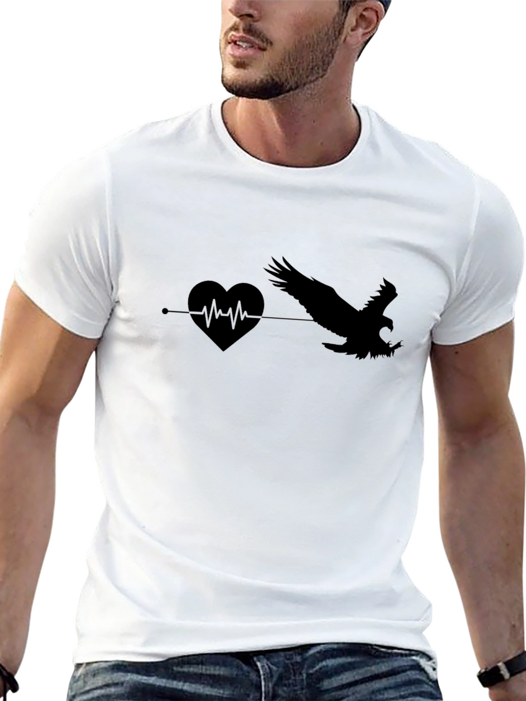 Black T-Shirt with Heartbeat Eagle Graphic
