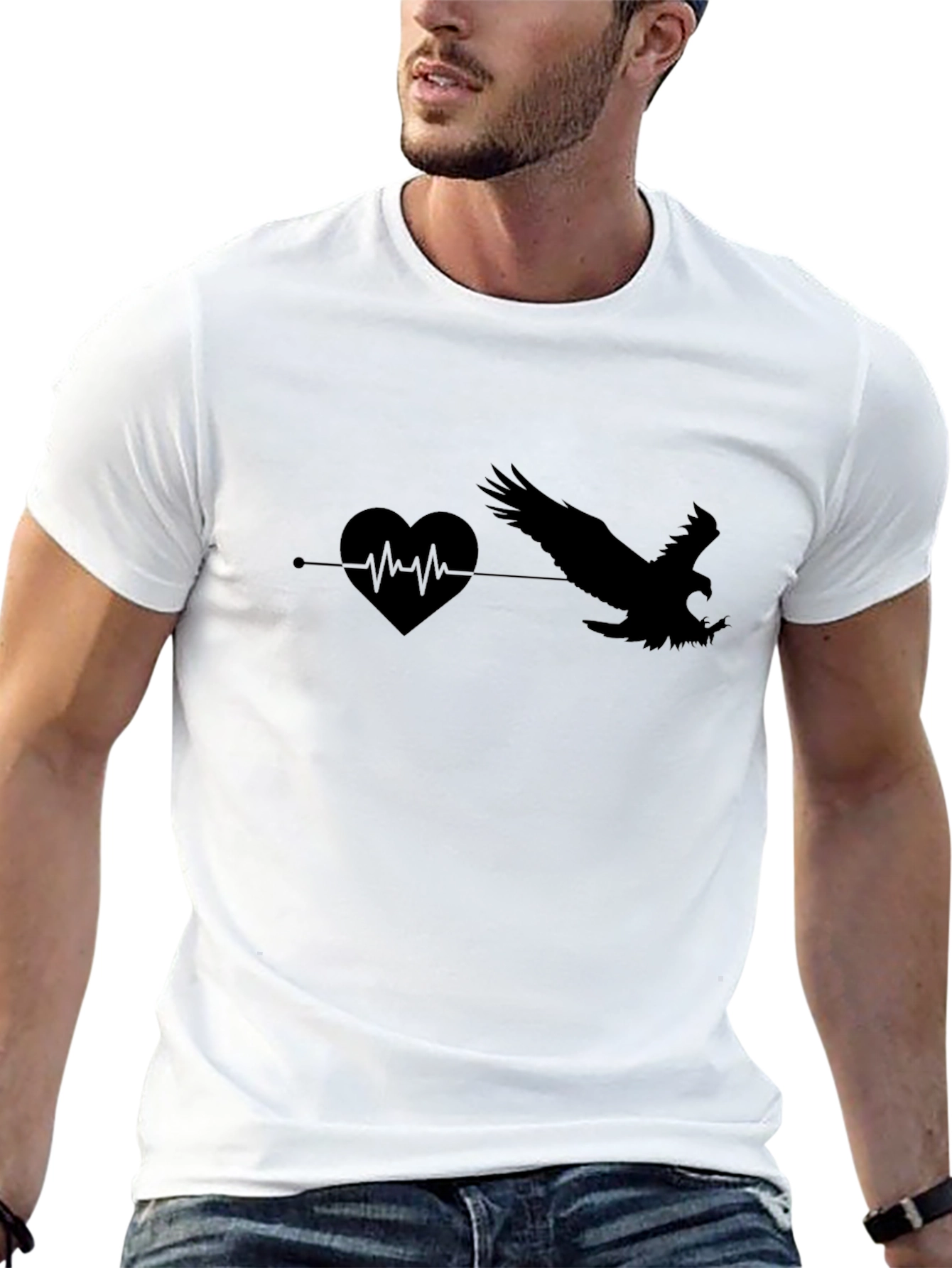 Black T-Shirt with Heartbeat Eagle Graphic
