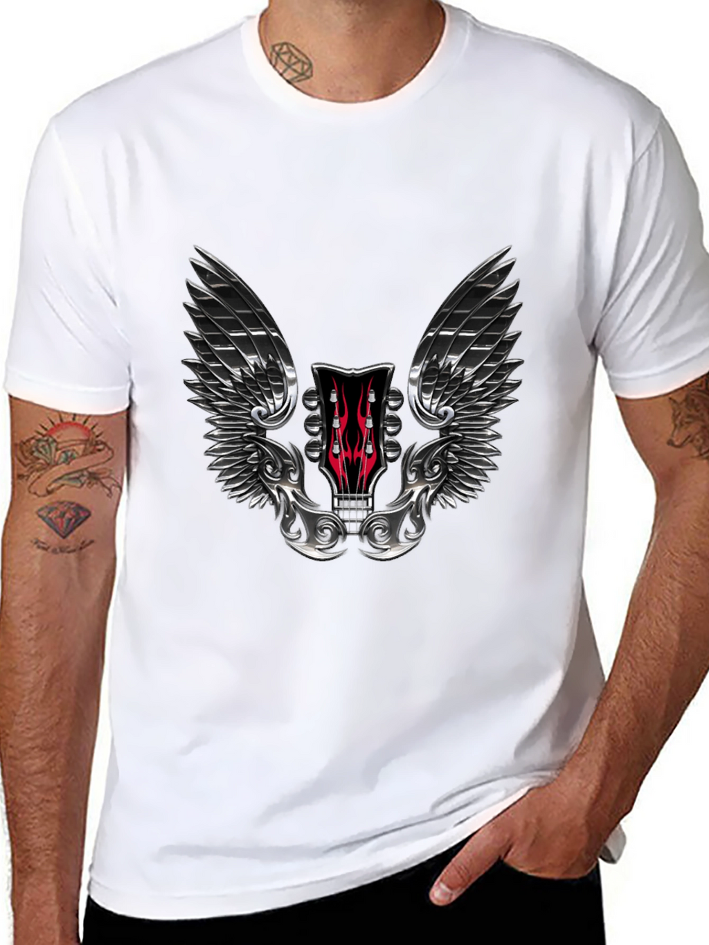 Winged Guitar Headstock Graphic Tee - Rocker Style