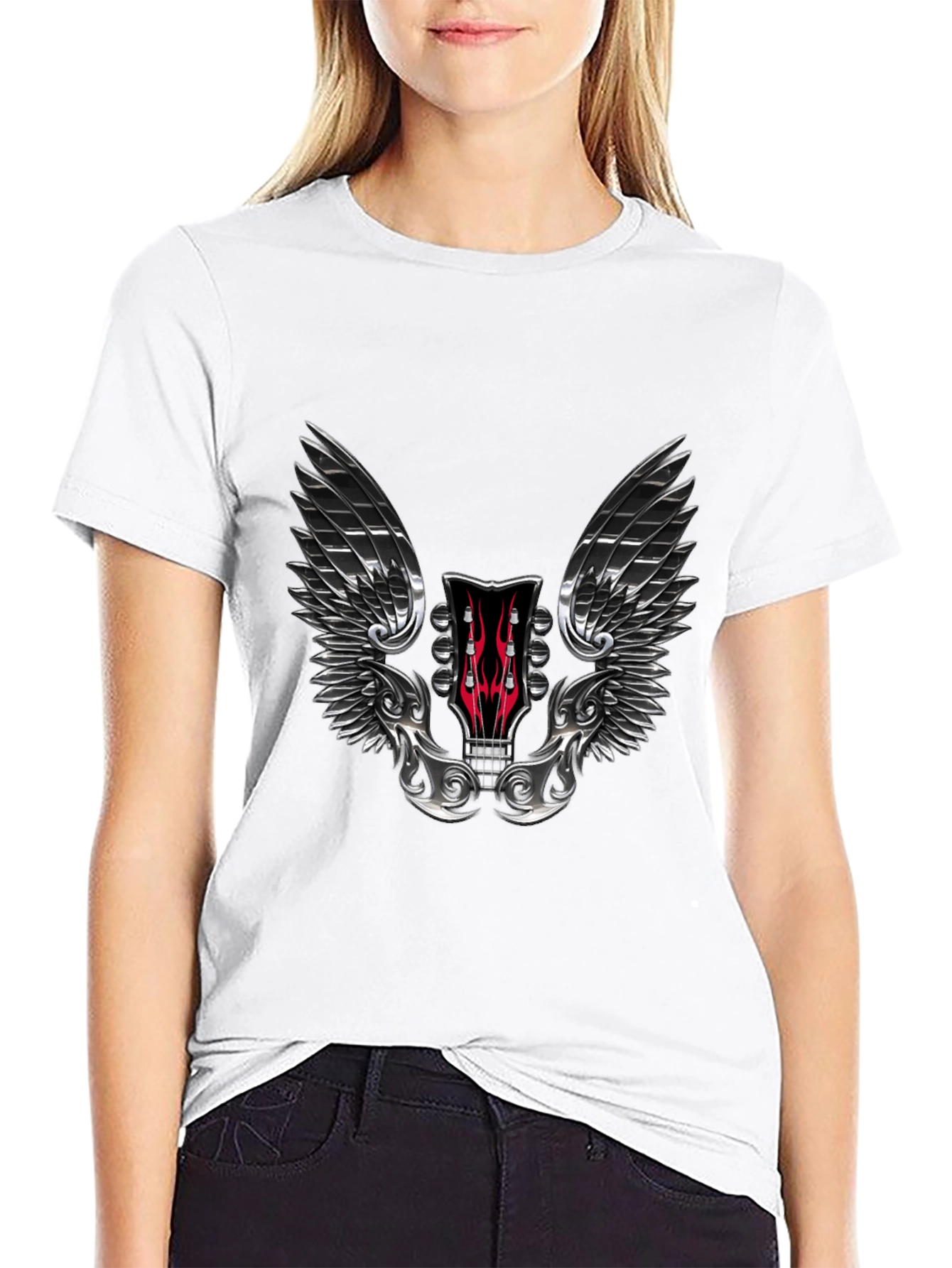 Winged Guitar Headstock Graphic Tee - Rocker Style
