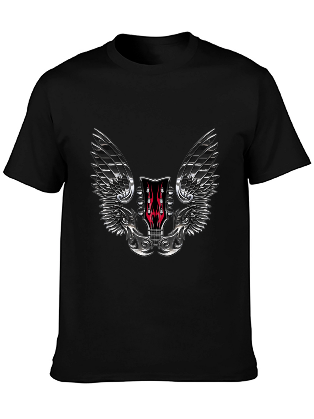 Winged Guitar Headstock Graphic Tee - Rocker Style