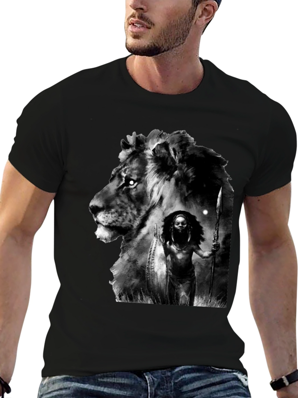 Lion Warrior Graphic Black T-Shirt