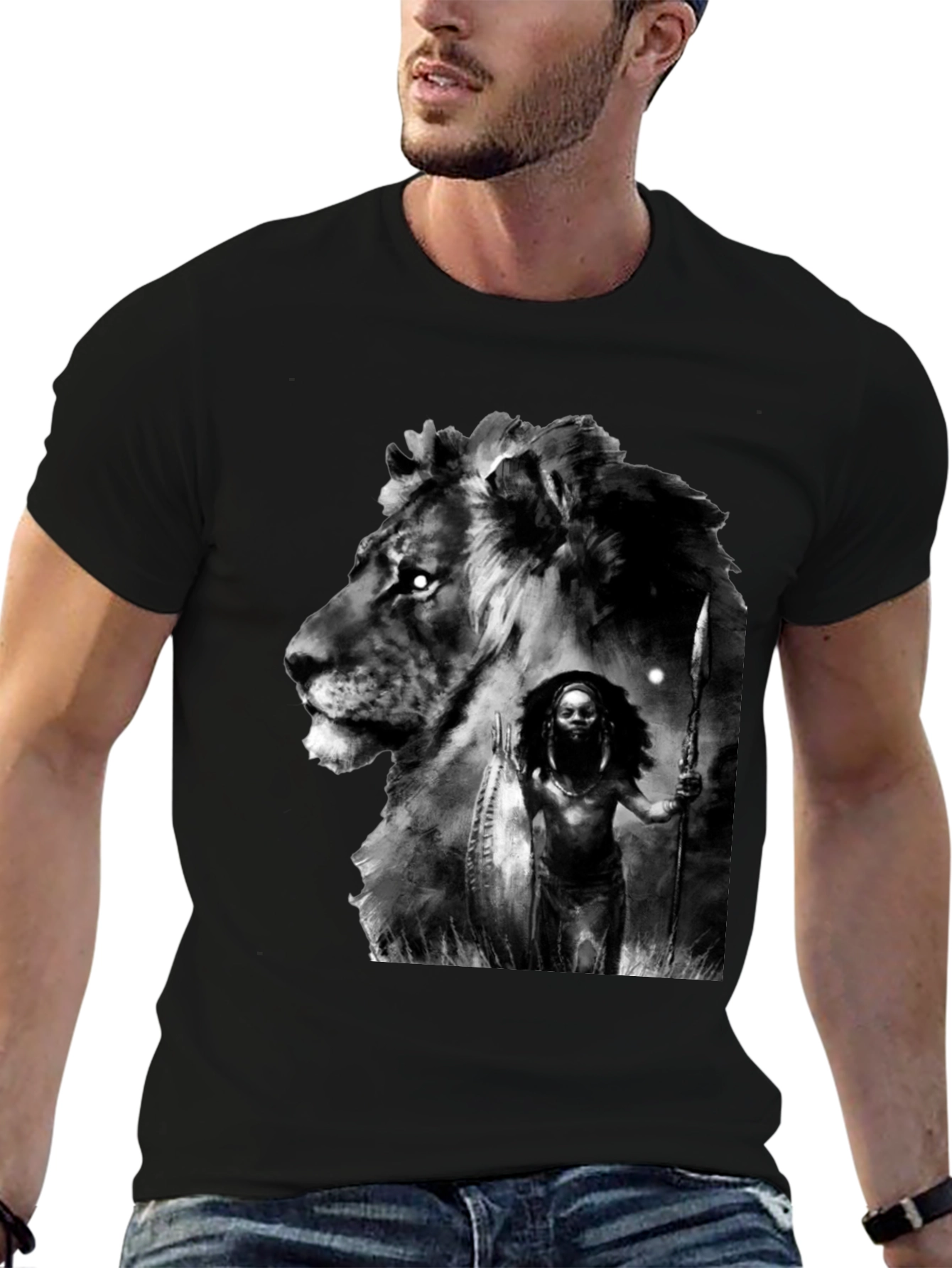 Lion Warrior Graphic Black T-Shirt