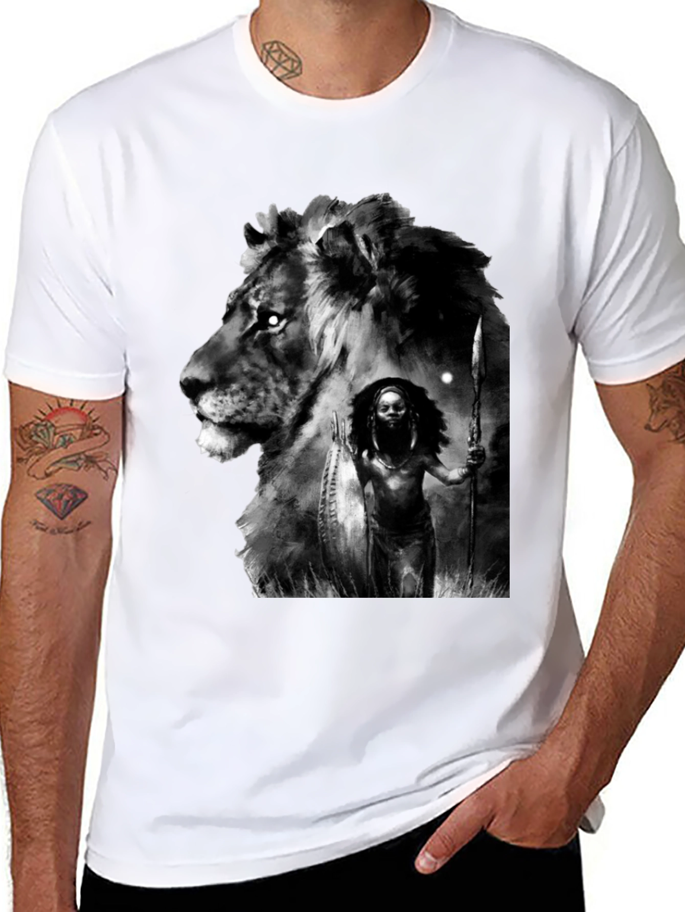 Lion Warrior Graphic Black T-Shirt