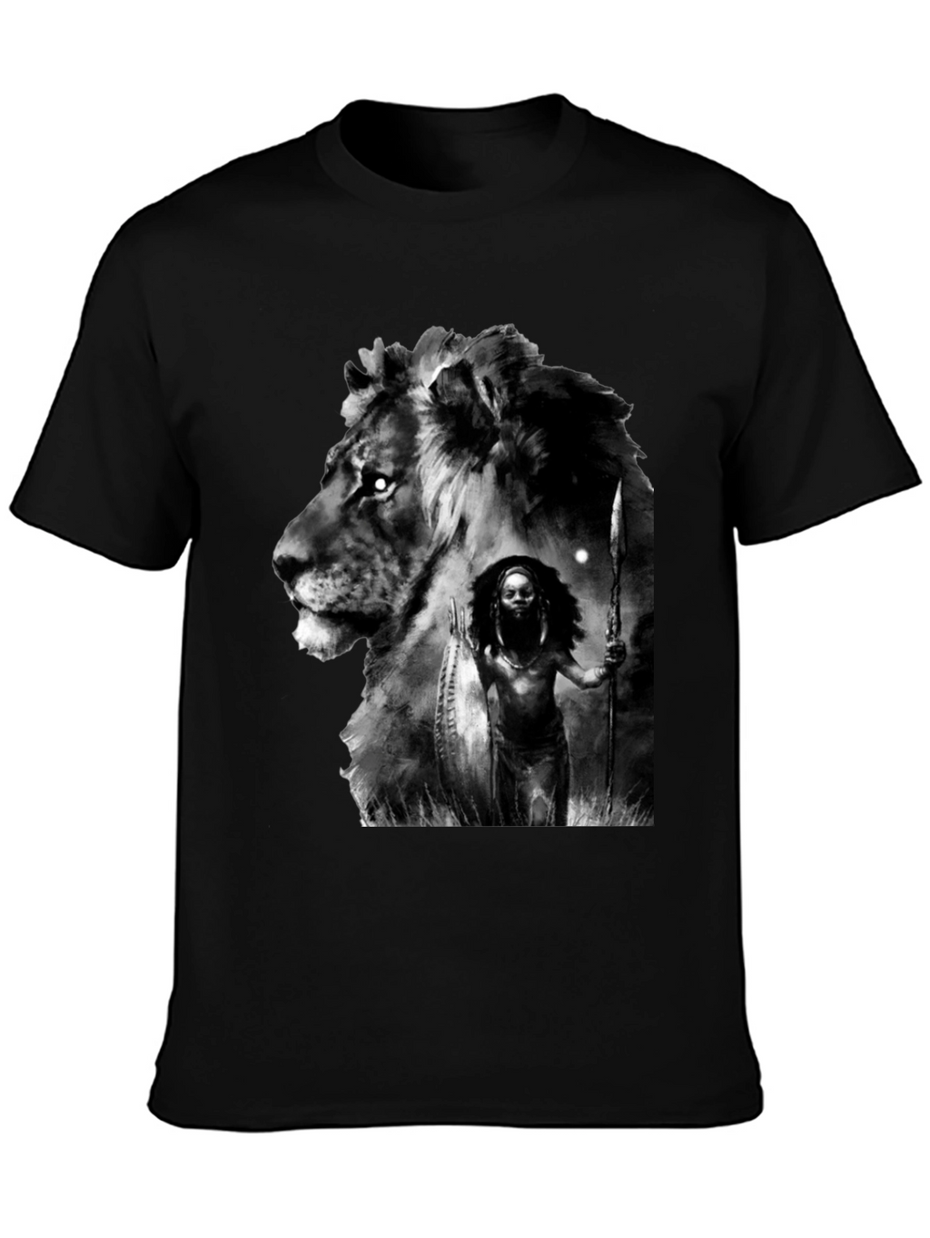 Lion Warrior Graphic Black T-Shirt