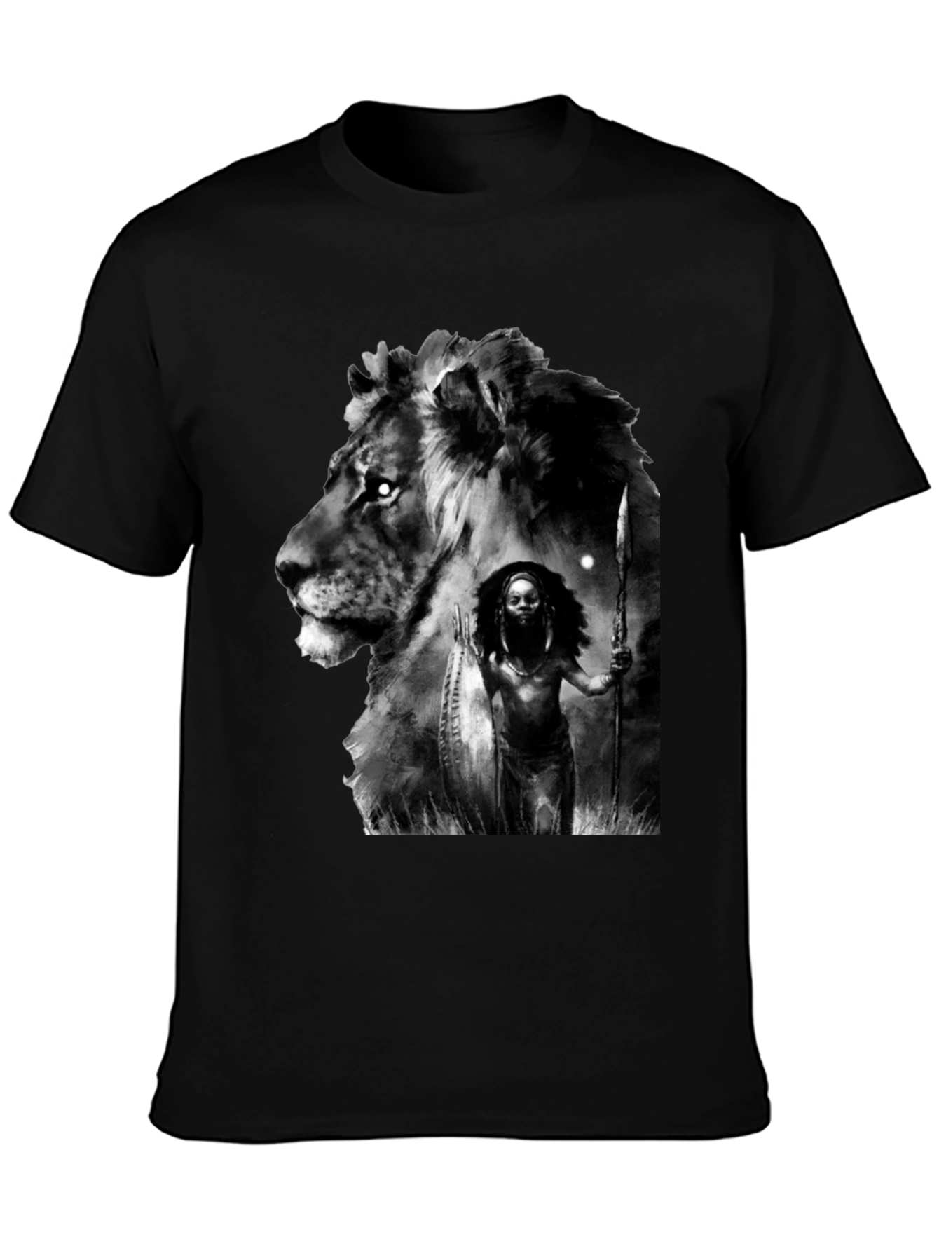 Lion Warrior Graphic Black T-Shirt