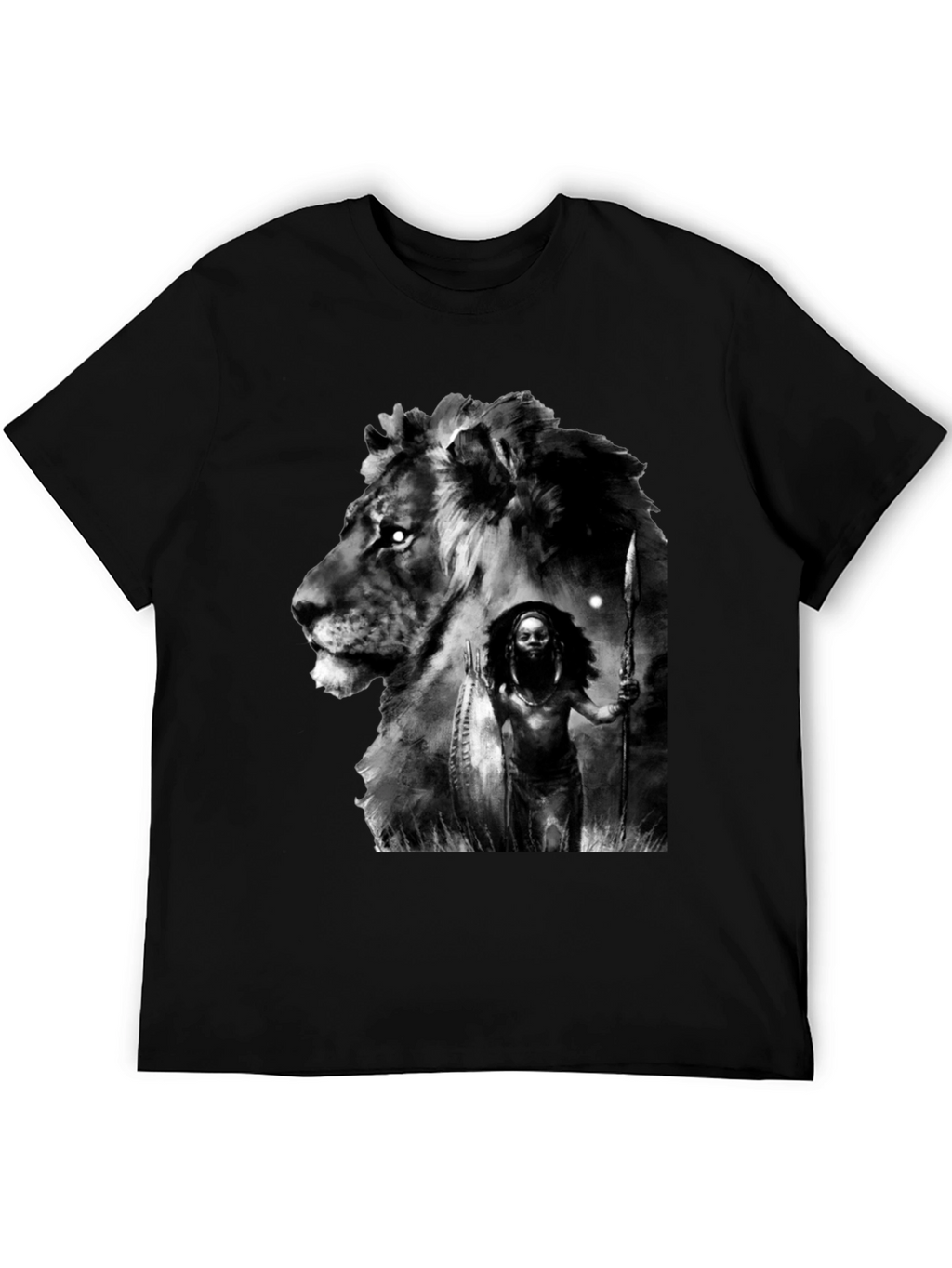 Lion Warrior Graphic Black T-Shirt