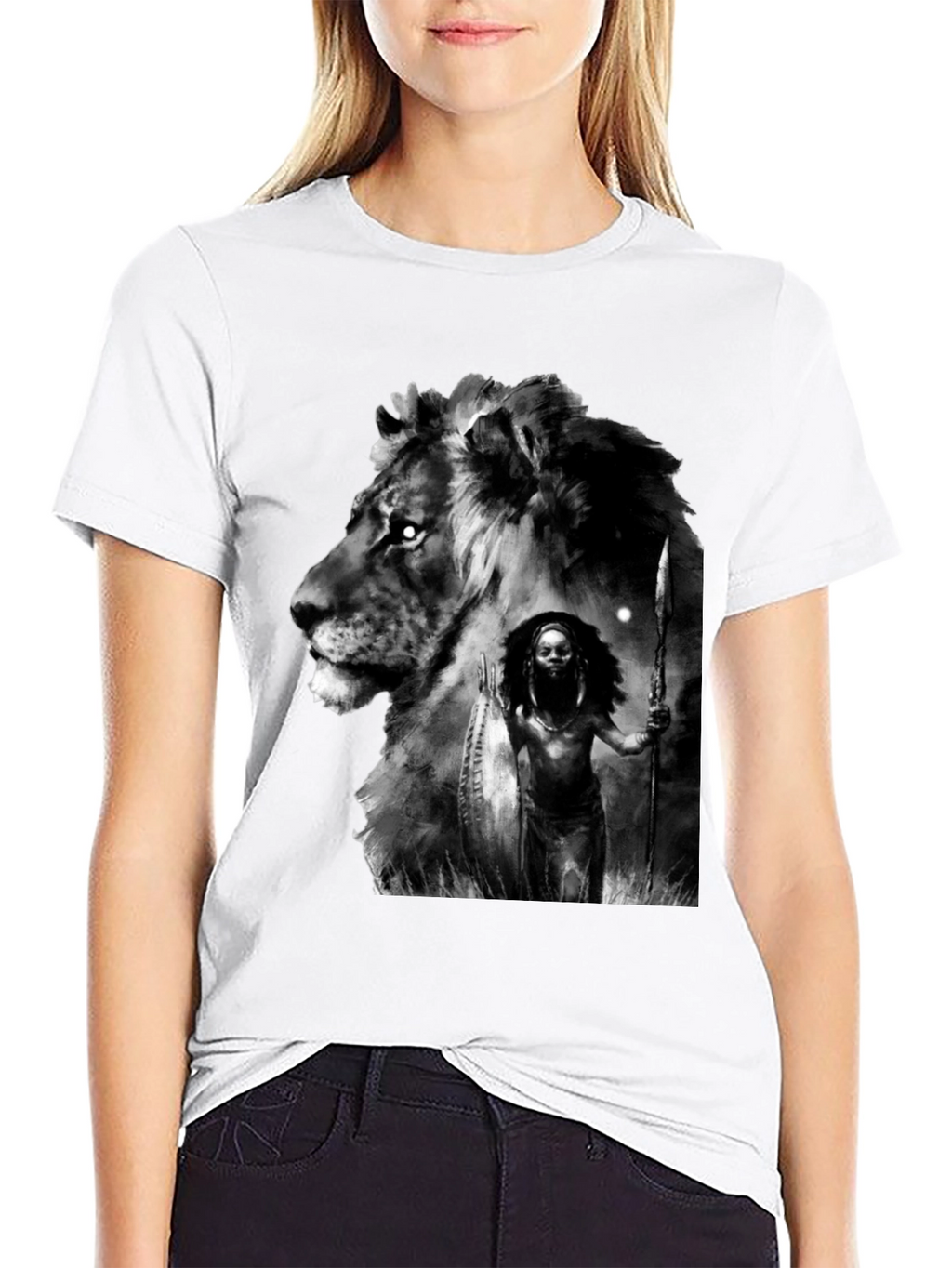 Lion Warrior Graphic Black T-Shirt