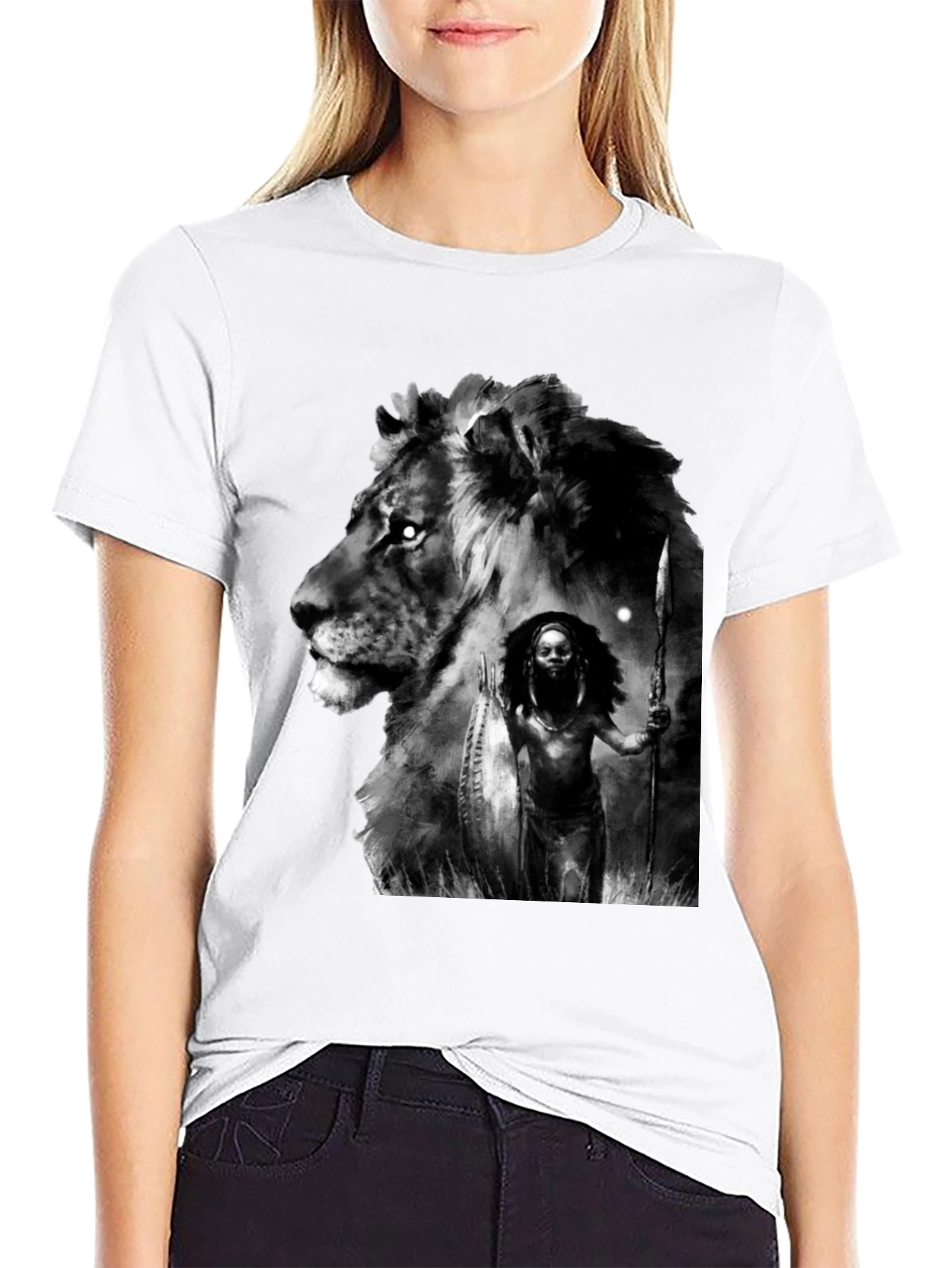 Lion Warrior Graphic Black T-Shirt