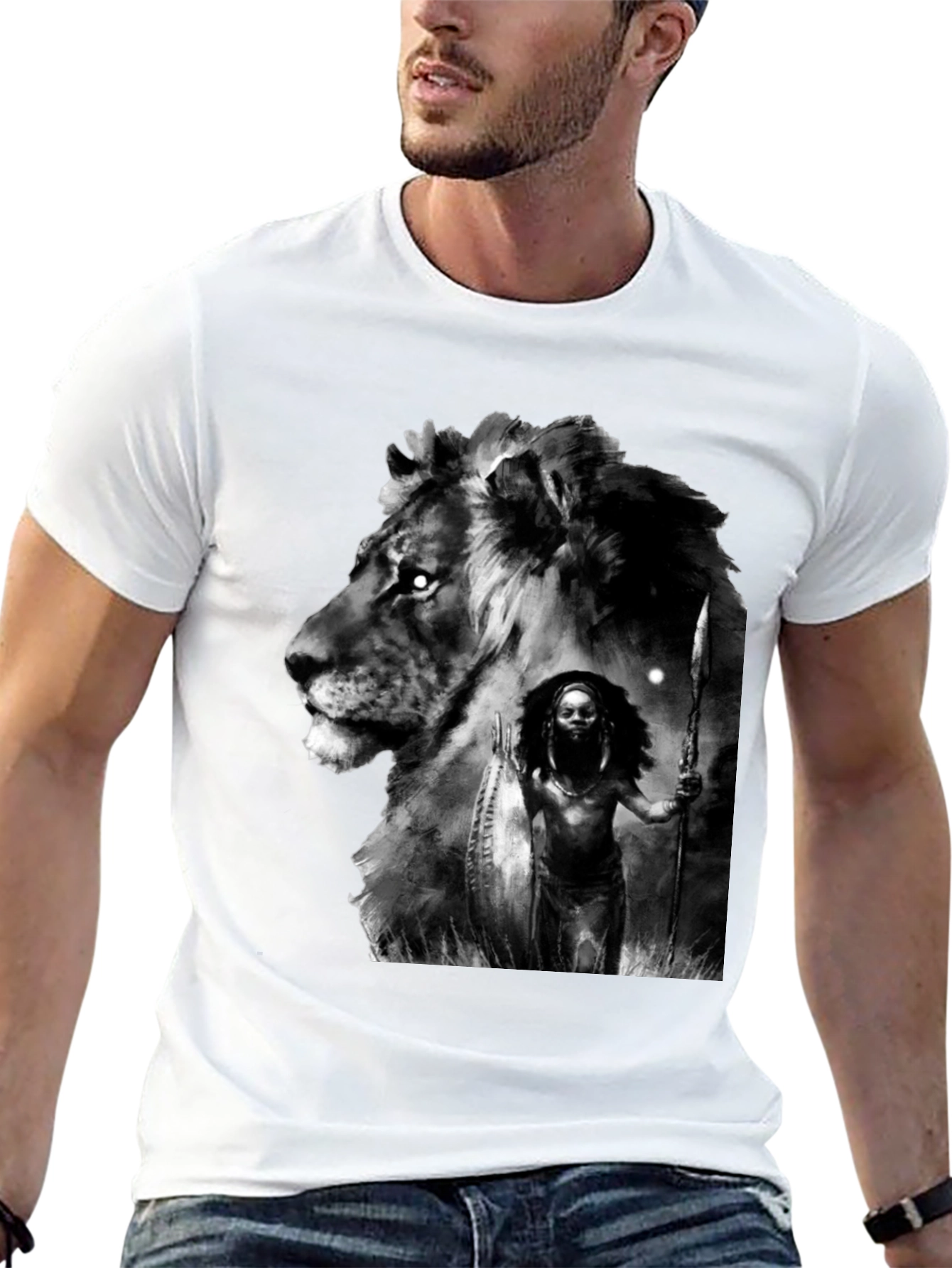 Lion Warrior Graphic Black T-Shirt