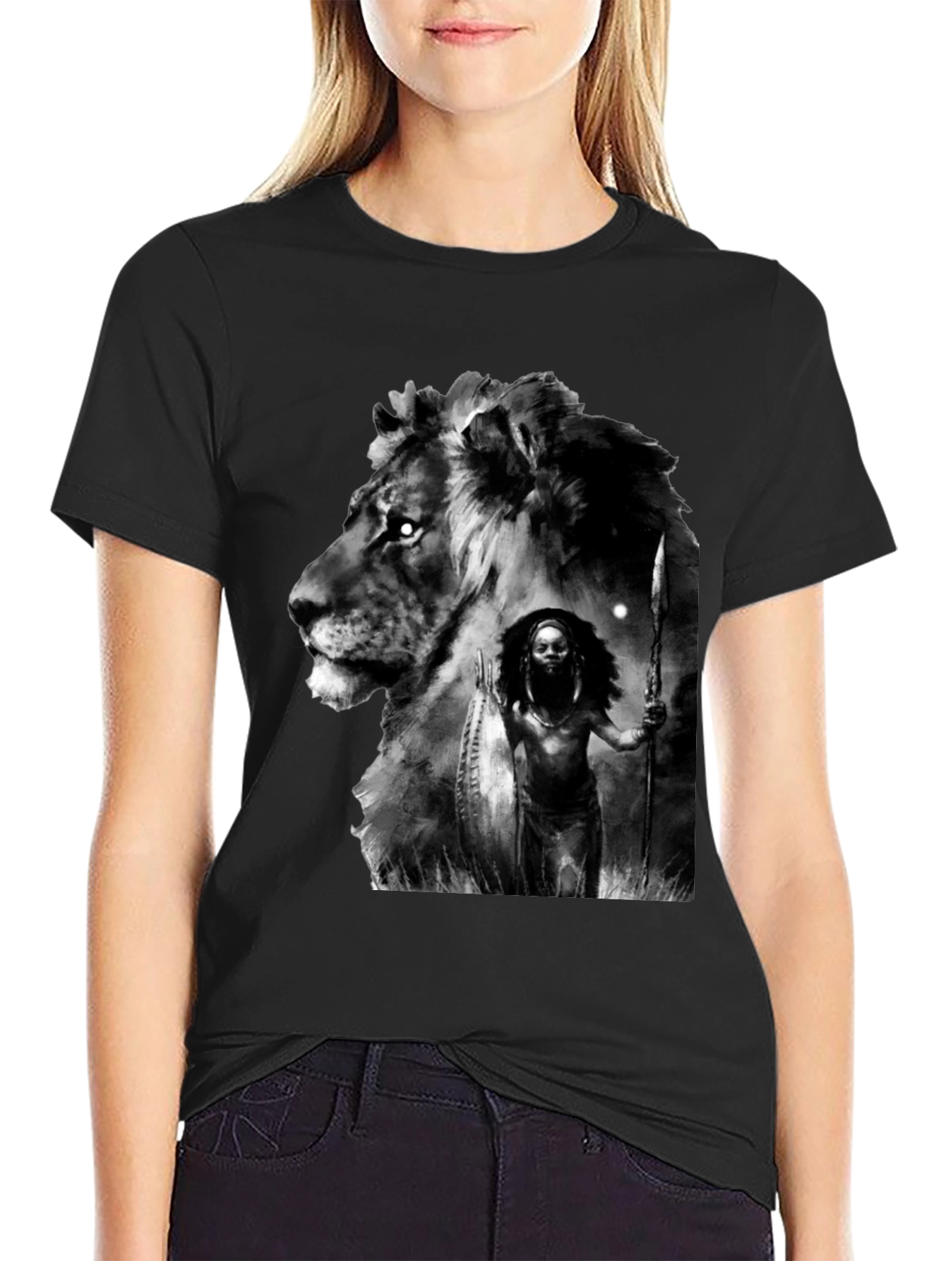 Lion Warrior Graphic Black T-Shirt