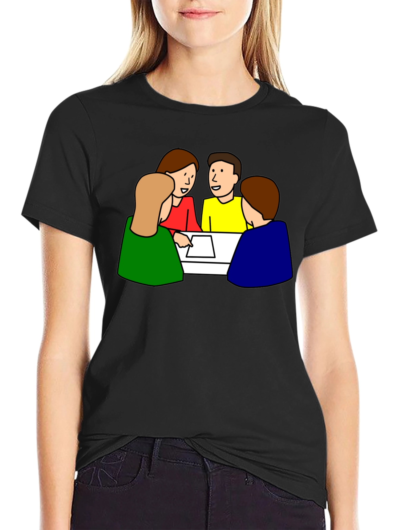 Cartoon People Meeting Black T-Shirt