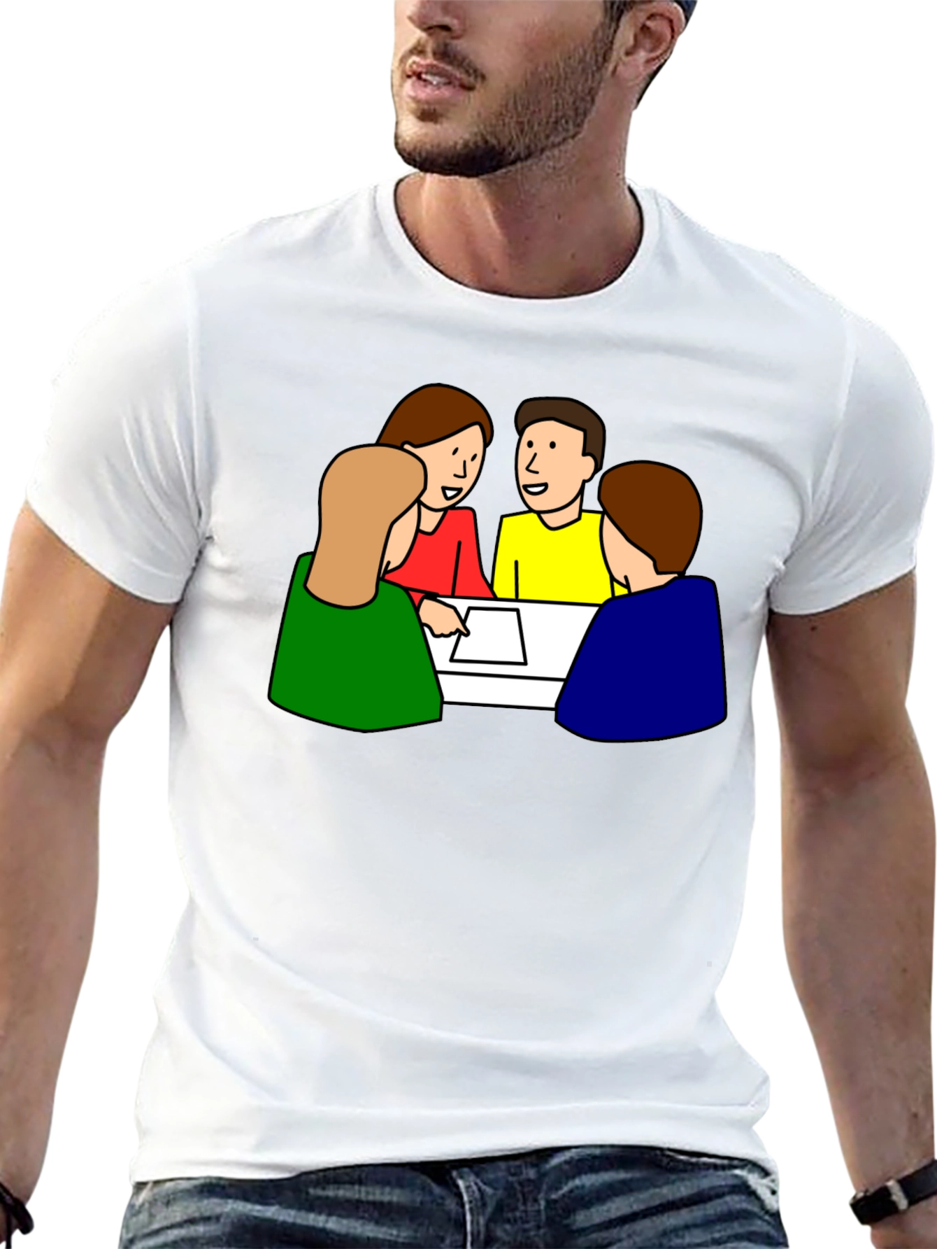 Cartoon People Meeting Black T-Shirt