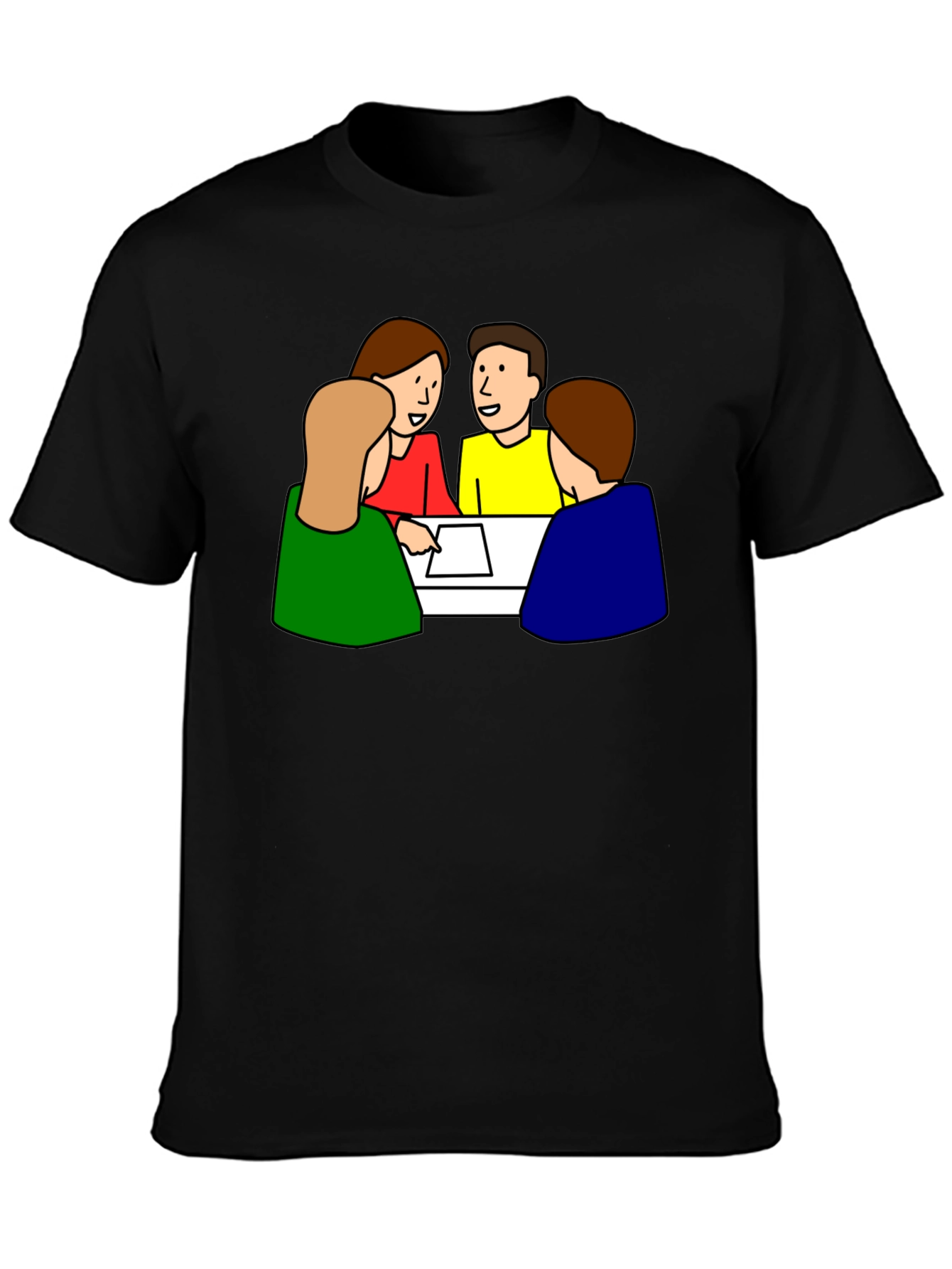 Cartoon People Meeting Black T-Shirt