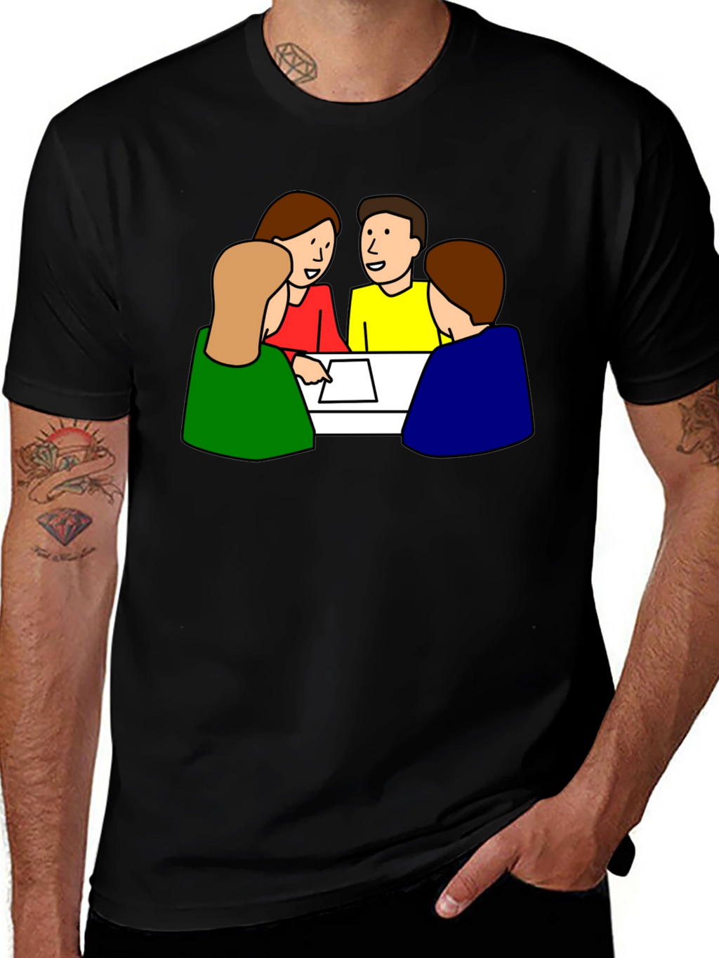 Cartoon People Meeting Black T-Shirt