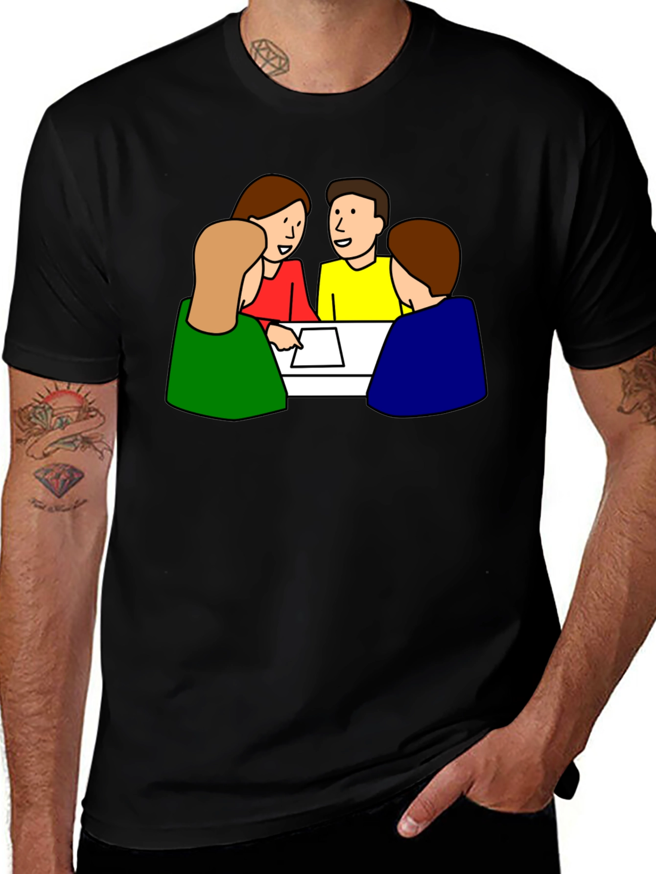 Cartoon People Meeting Black T-Shirt
