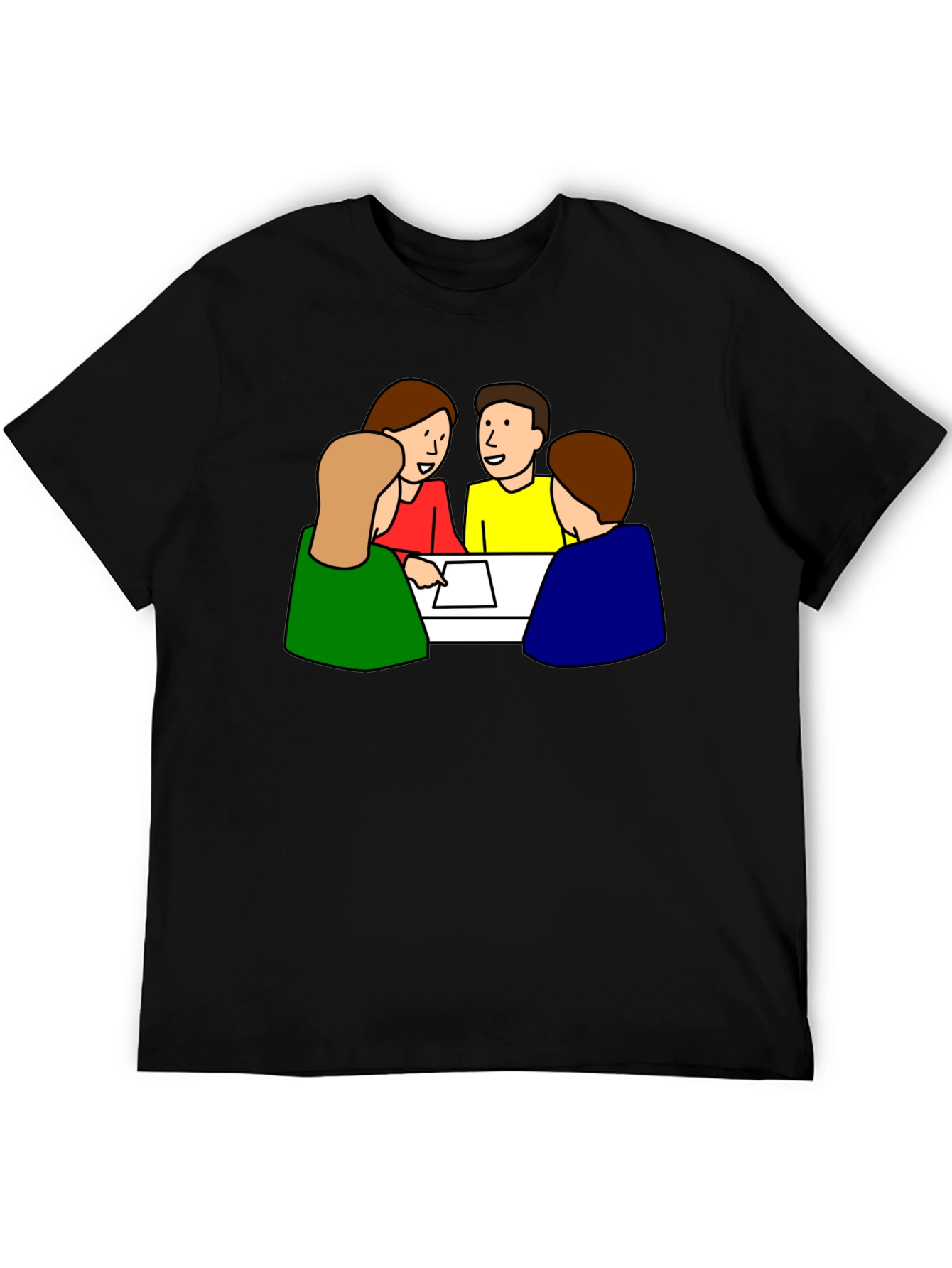 Cartoon People Meeting Black T-Shirt