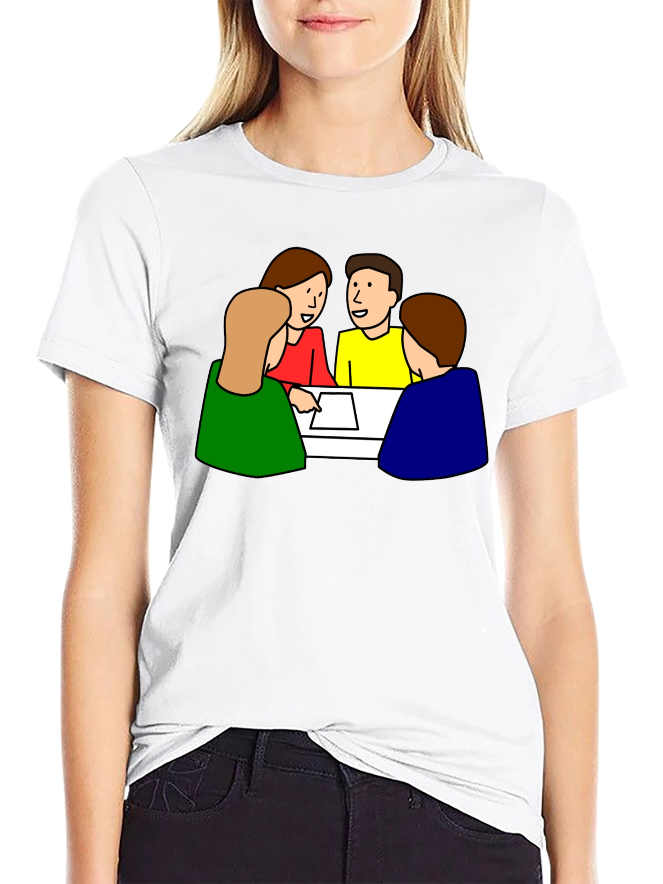 Cartoon People Meeting Black T-Shirt