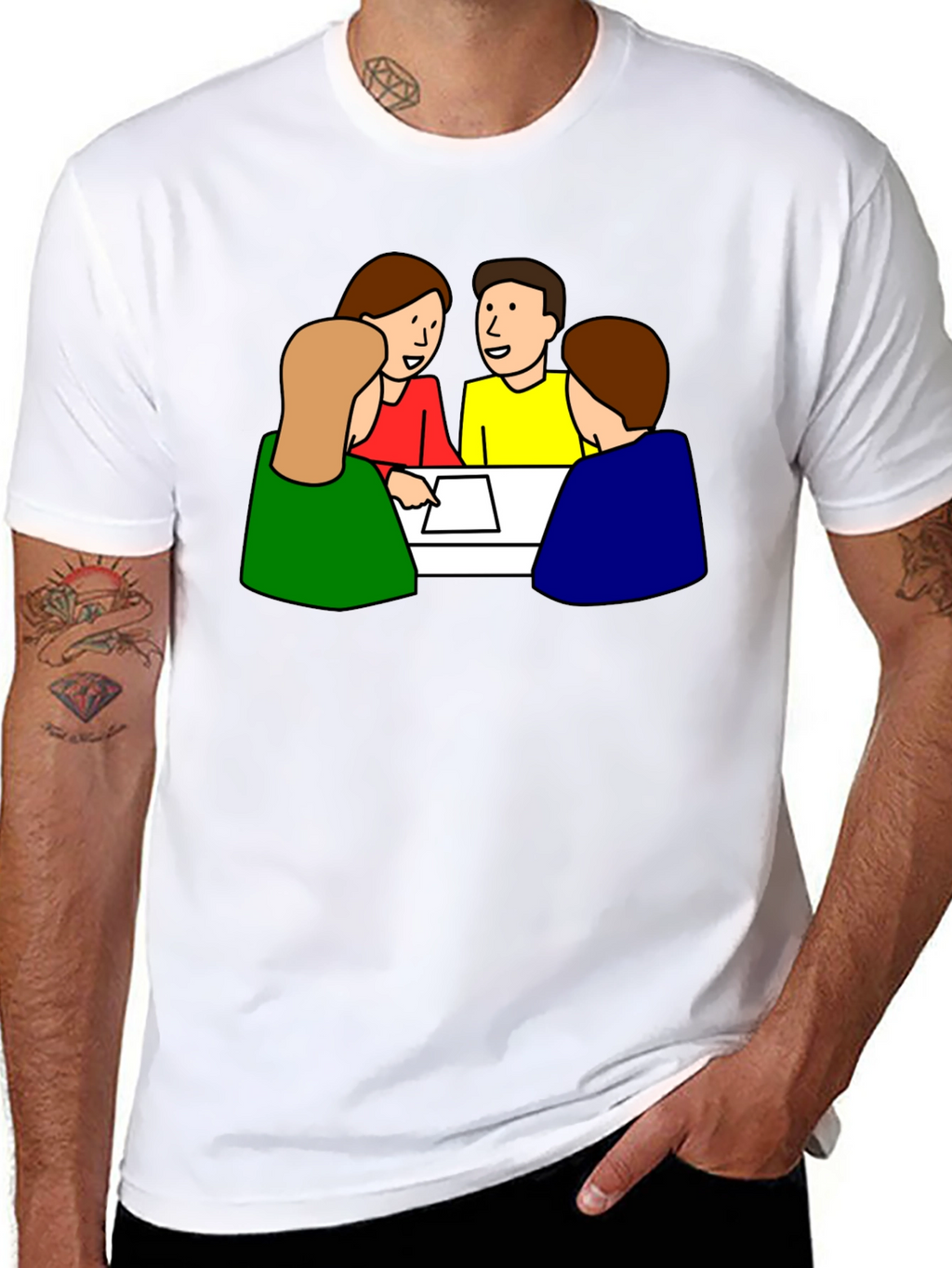 Cartoon People Meeting Black T-Shirt