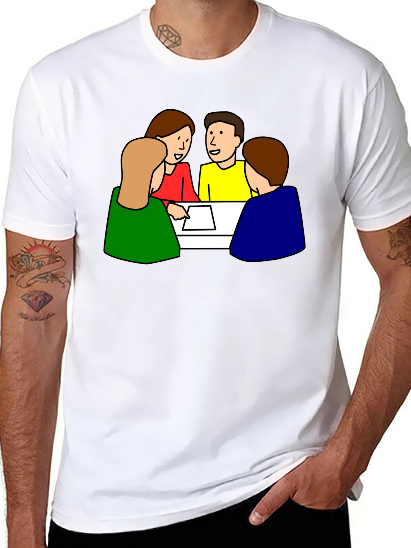 Cartoon People Meeting Black T-Shirt