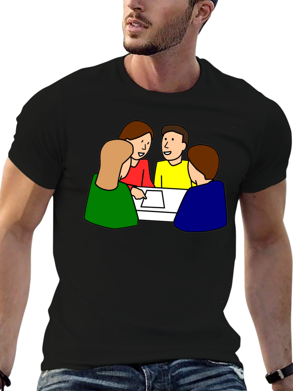 Cartoon People Meeting Black T-Shirt