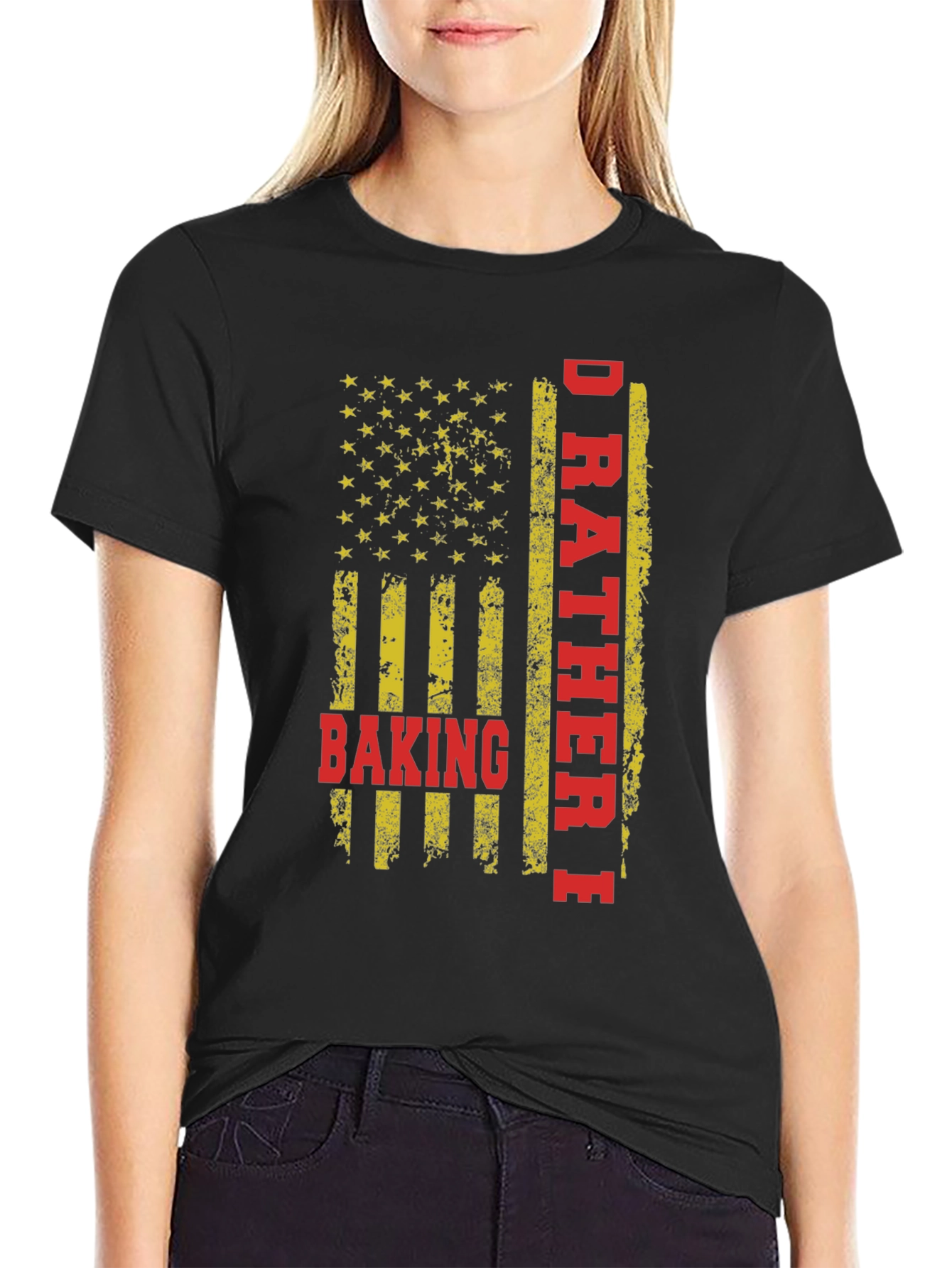Id Rather Be Baking T-Shirt - American Flag Design