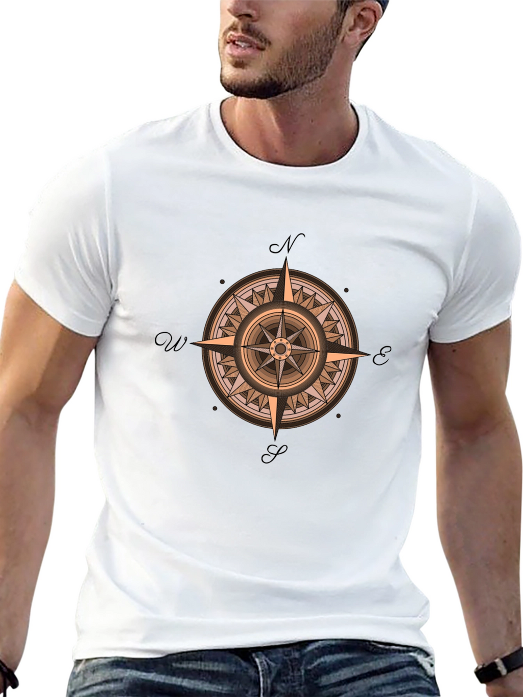 Compass Rose Graphic Print Crew Neck T-Shirt