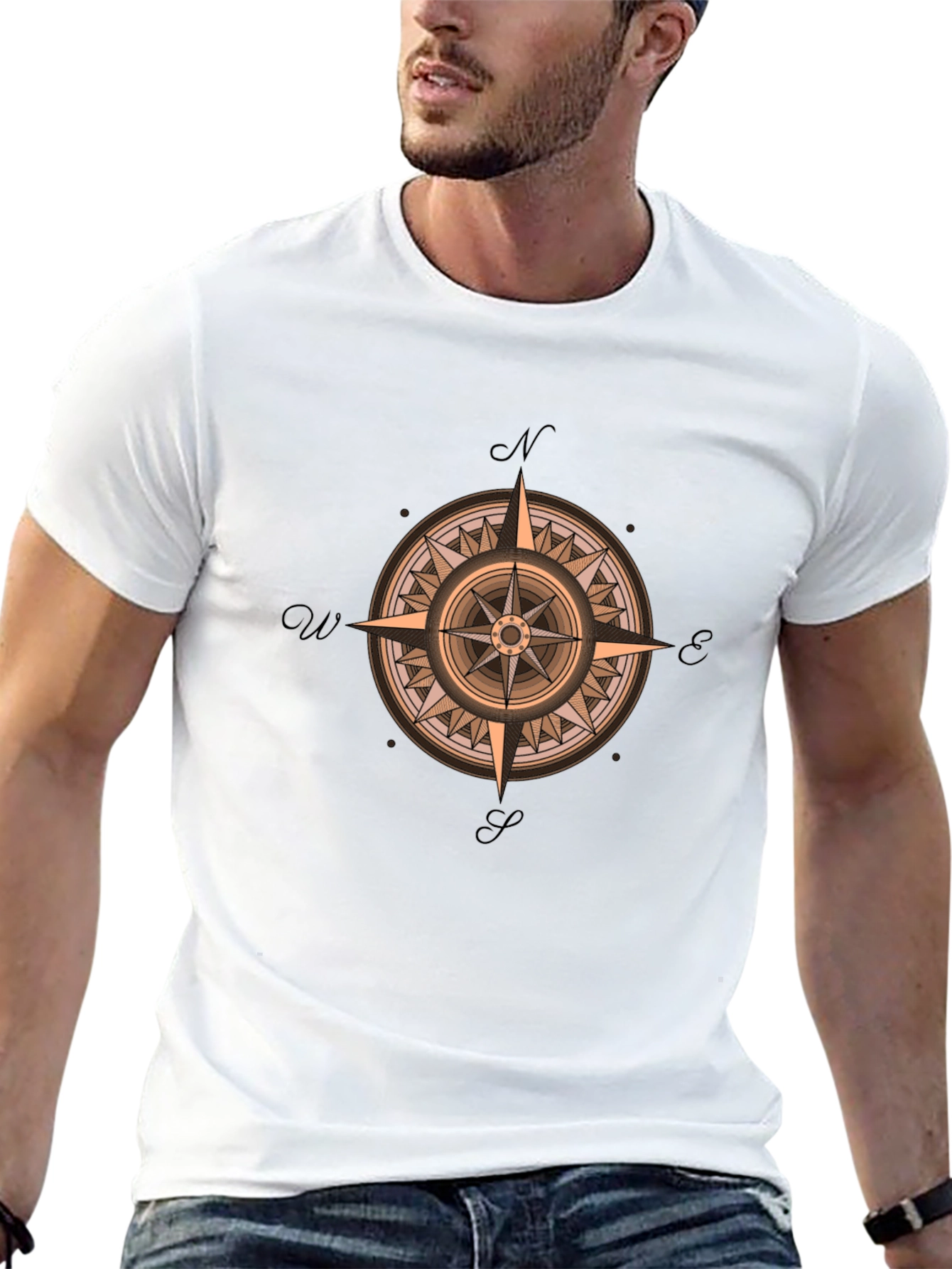 Compass Rose Graphic Print Crew Neck T-Shirt
