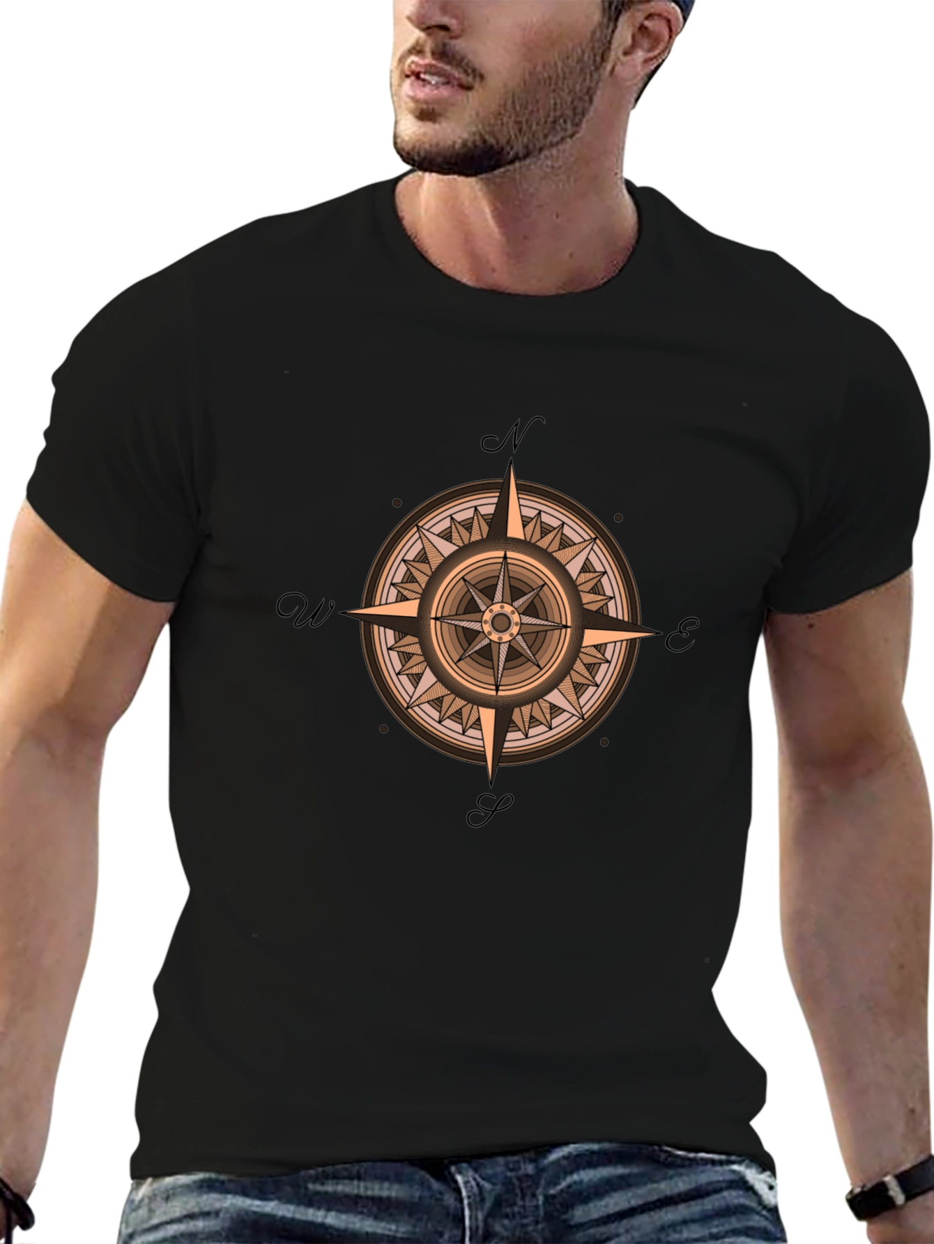 Compass Rose Graphic Print Crew Neck T-Shirt