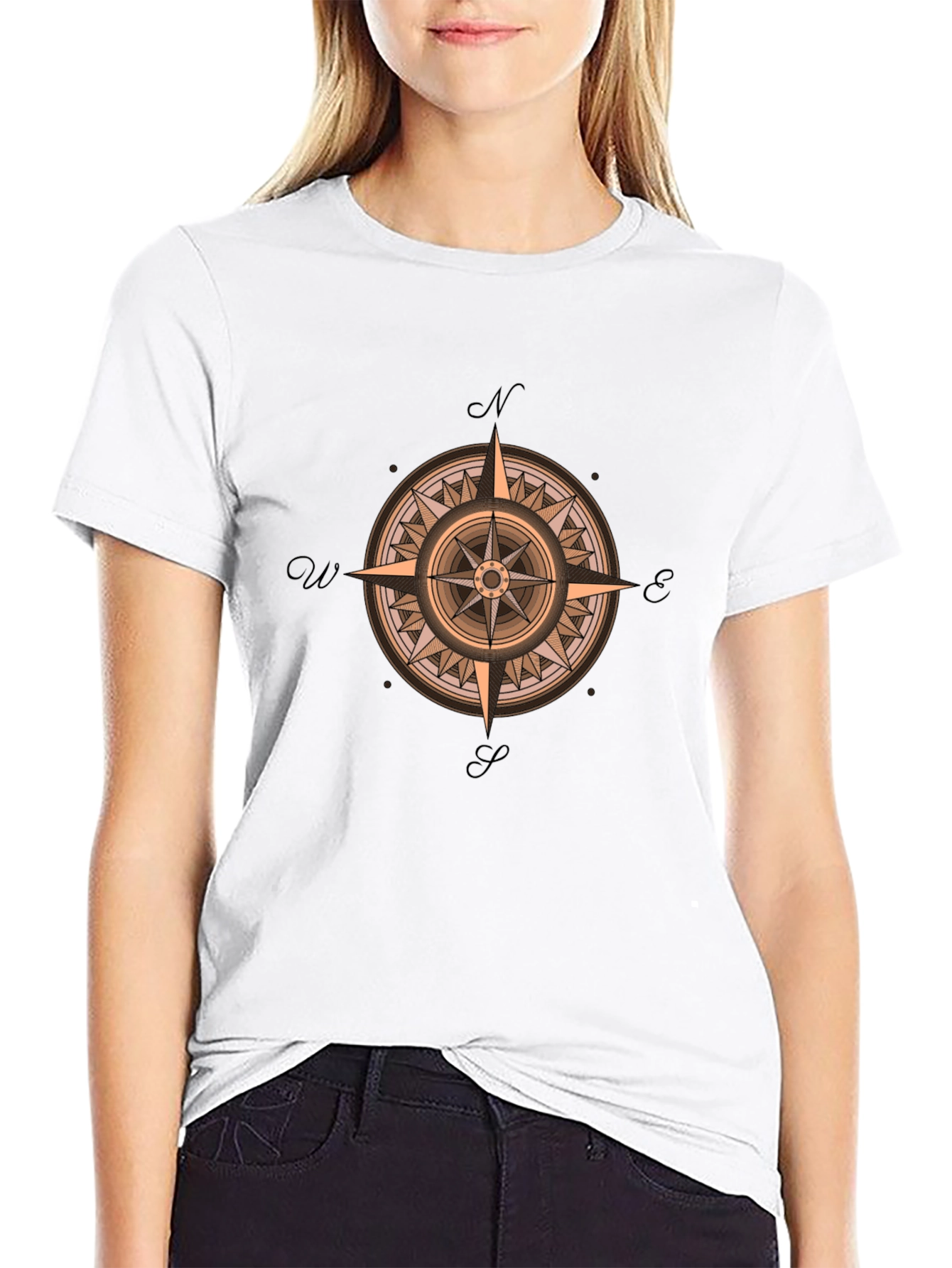 Compass Rose Graphic Print Crew Neck T-Shirt