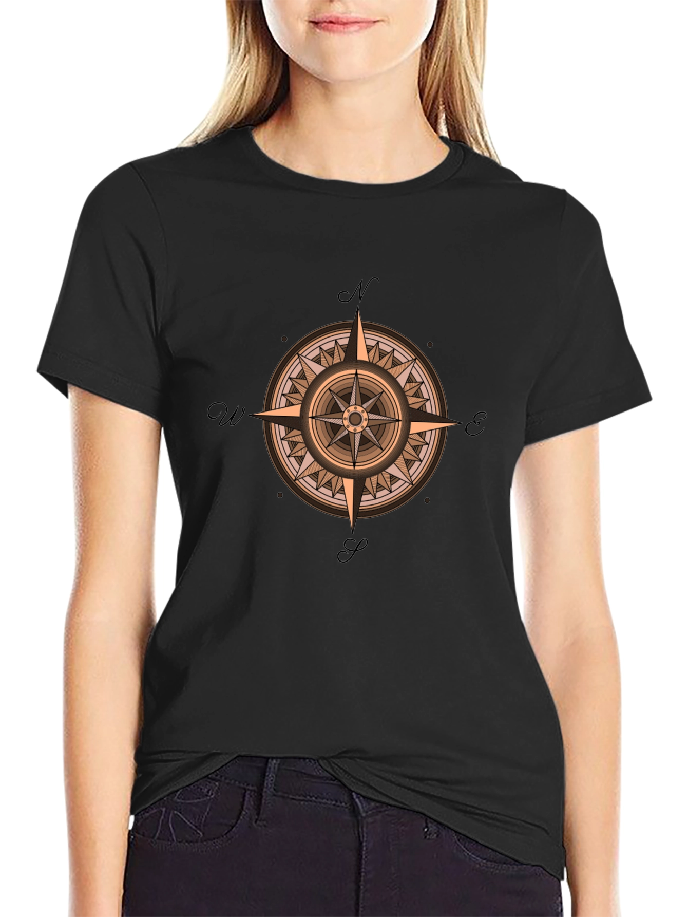 Compass Rose Graphic Print Crew Neck T-Shirt