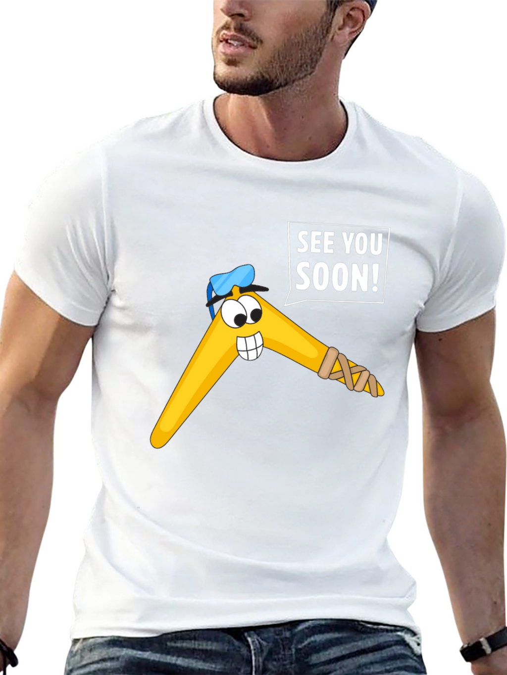 Funny Boomerang Cartoon Graphic Tee - See You Soon!