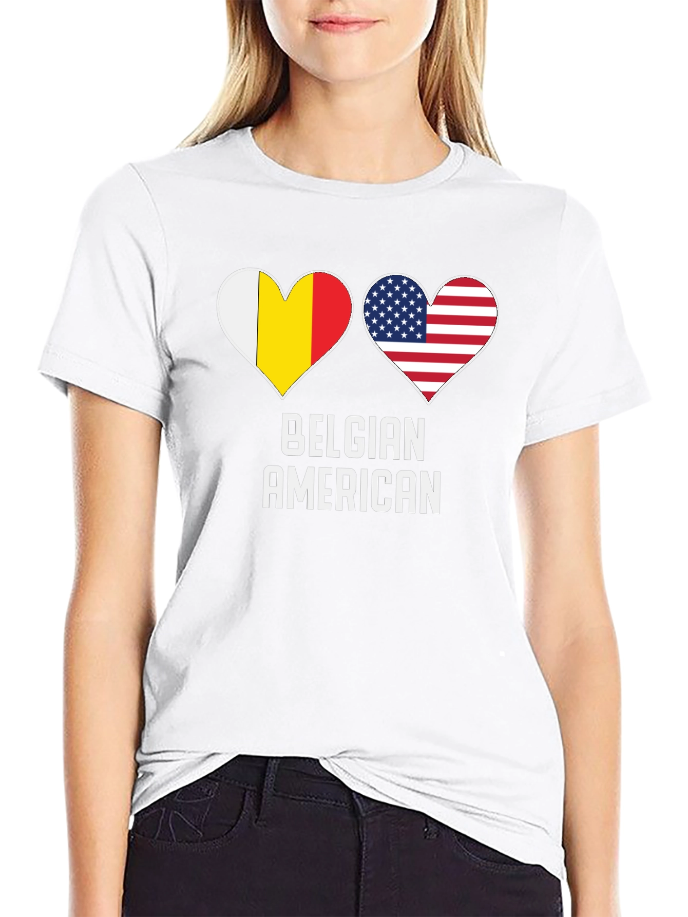 Belgian American Flag Heart T-Shirt