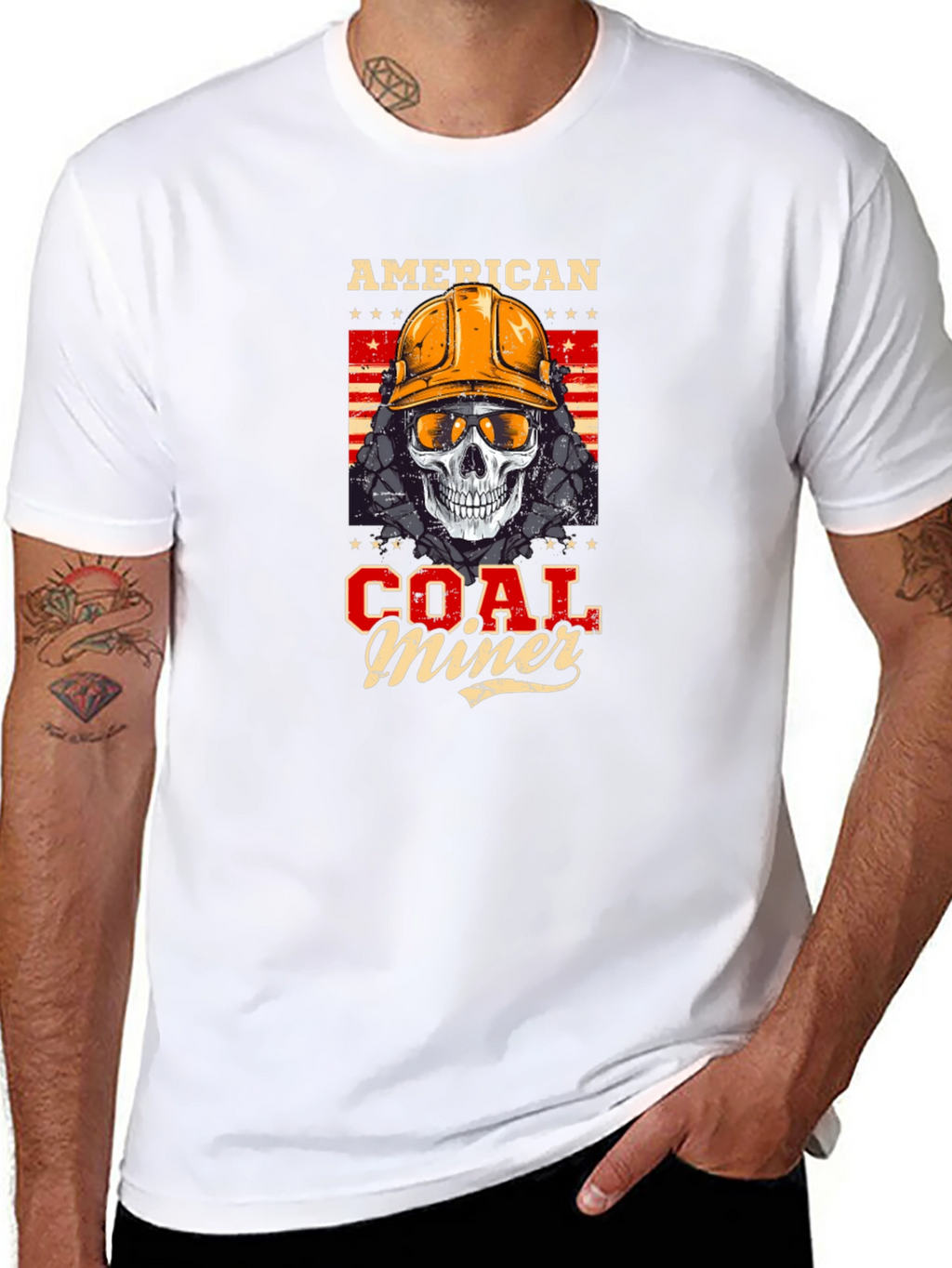 American Coal Miner Skull Graphic T-Shirt