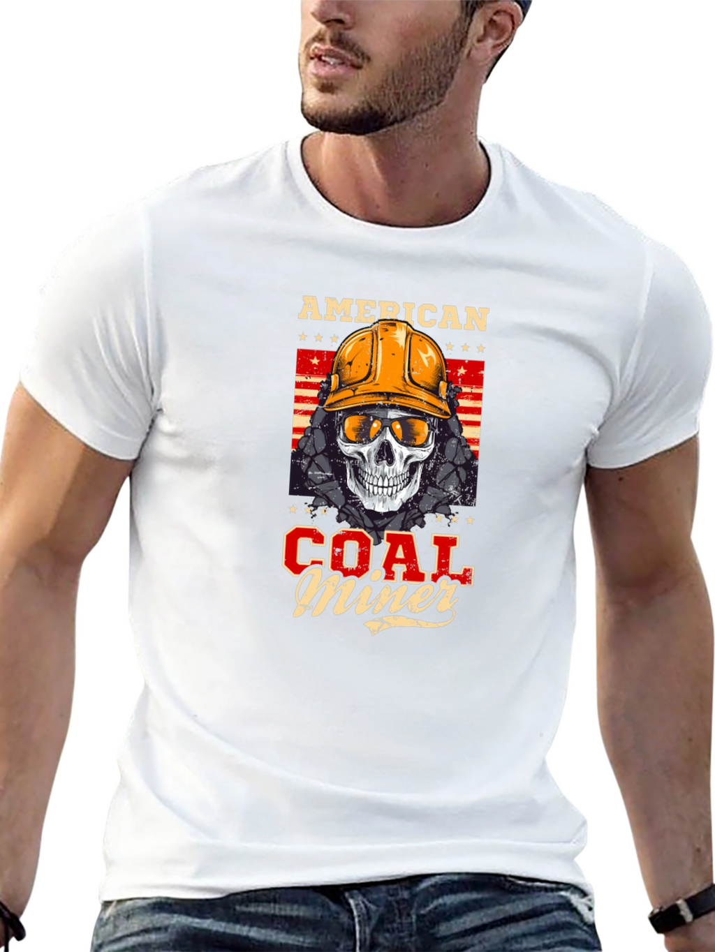 American Coal Miner Skull Graphic T-Shirt