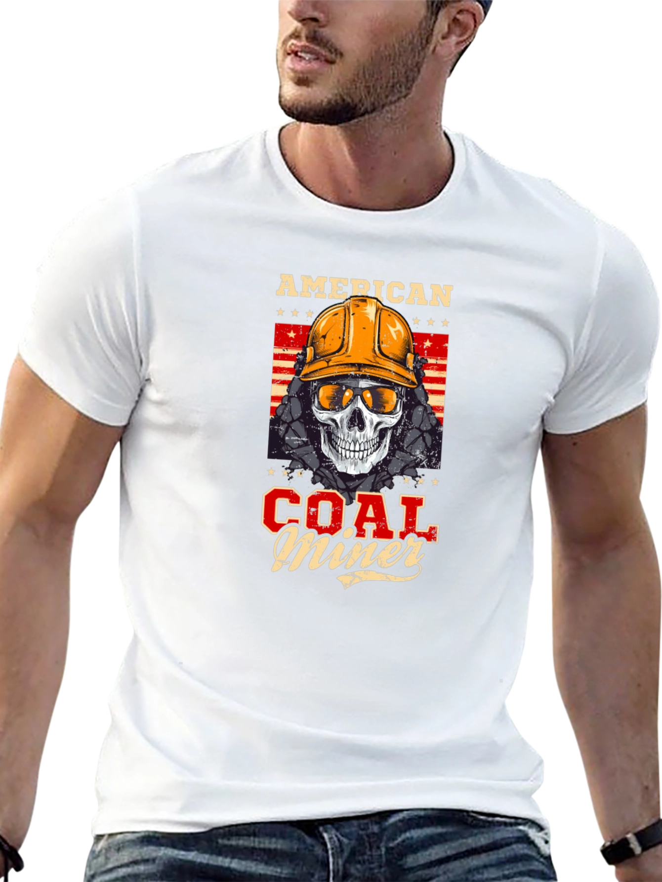 American Coal Miner Skull Graphic T-Shirt