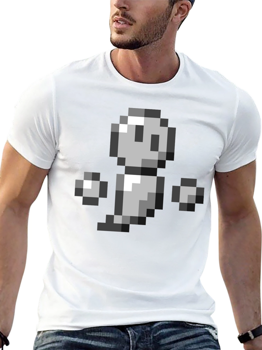 Pixel Ghost Graphic Tee - Retro Gaming Style